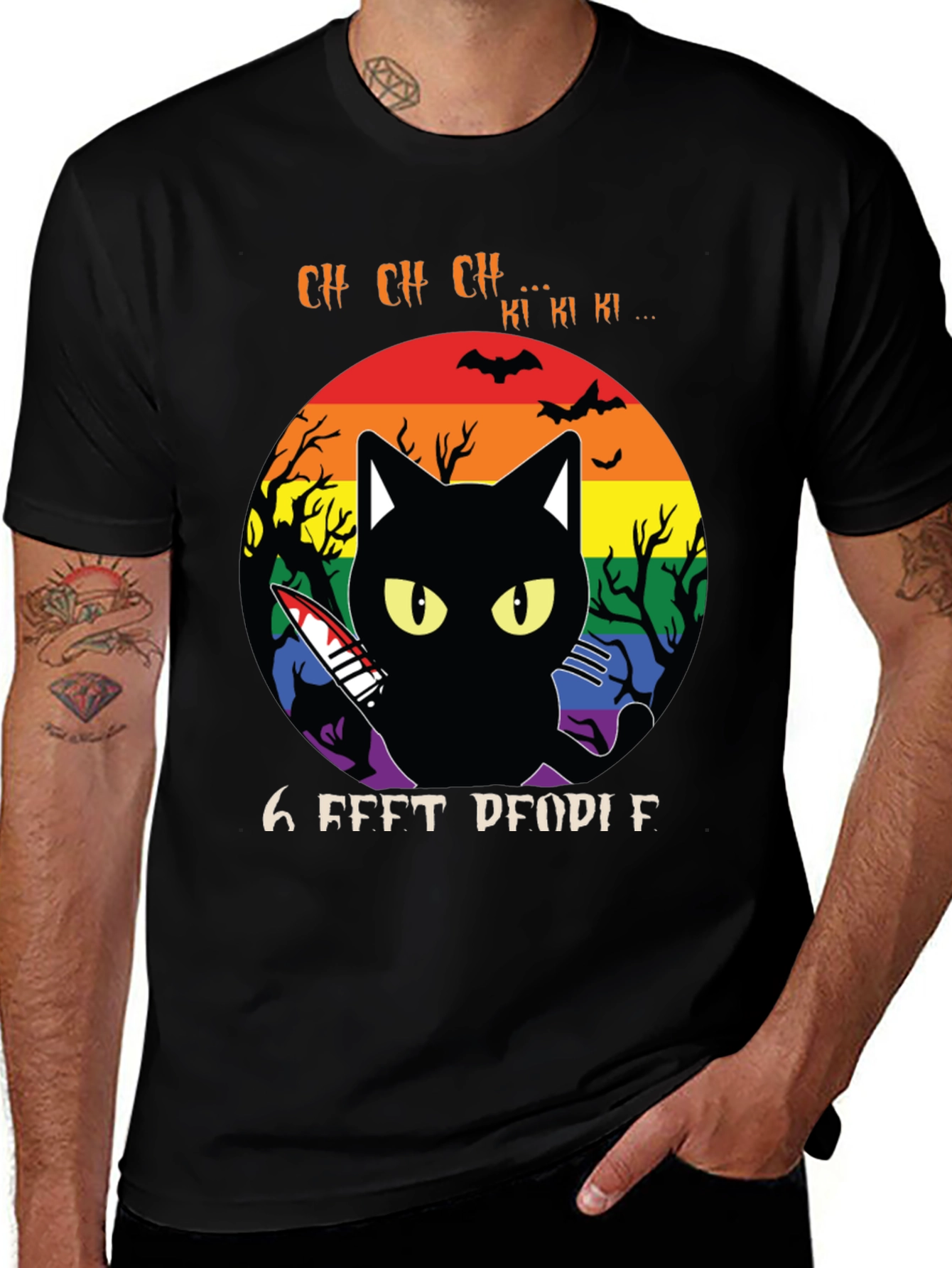 Variant 23 of Spooky Cat 6 Feet People Graphic T-Shirt