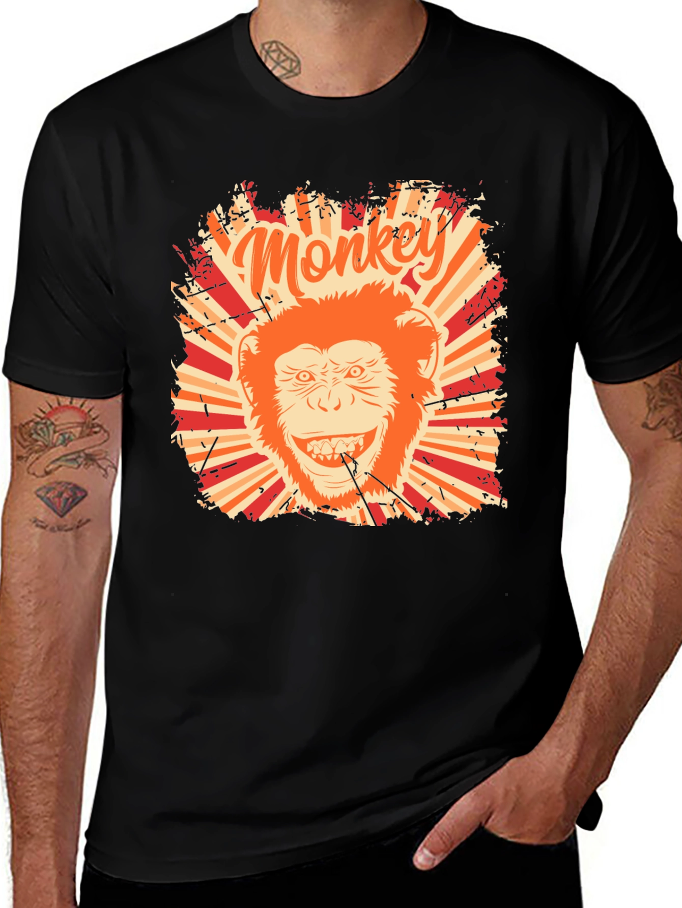 Variant 14 of Monkey Graphic T-Shirt - Retro Style Black Tee