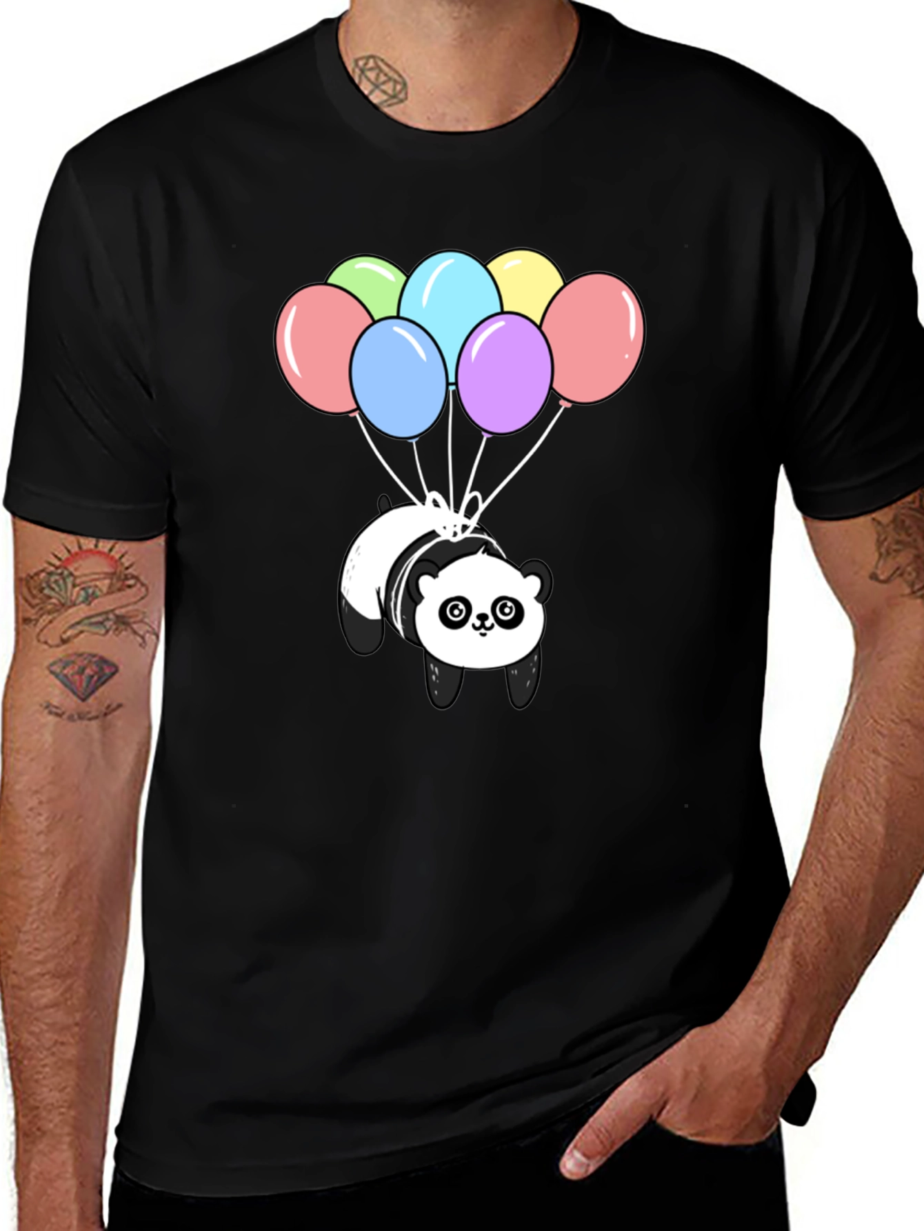 Variant 9 of Panda Bear Balloons Graphic Tee - Black
