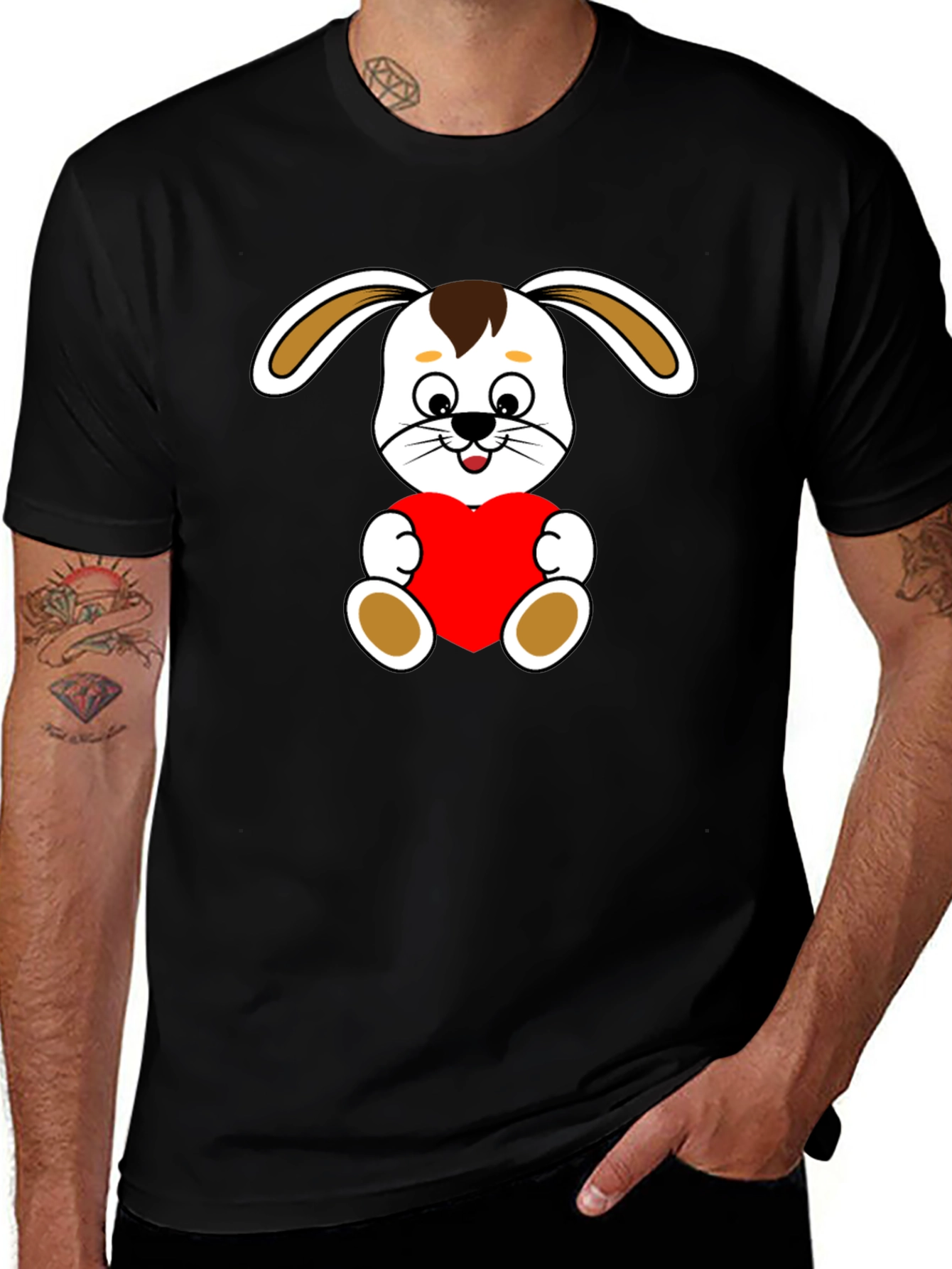 Variant 16 of Cute Bunny Heart Graphic Tee - Soft Black Cotton