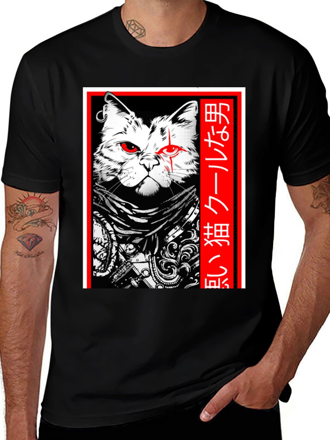 Variant 29 of Cool Cat Japanese Style Black T-Shirt