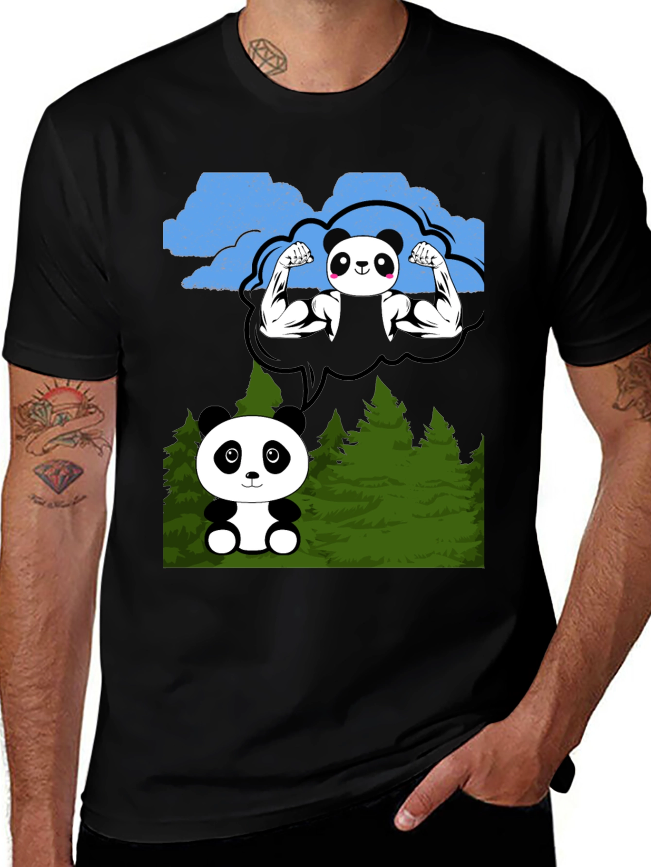 Variant 3 of Funny Panda T-Shirt - Gym Goals Black Tee