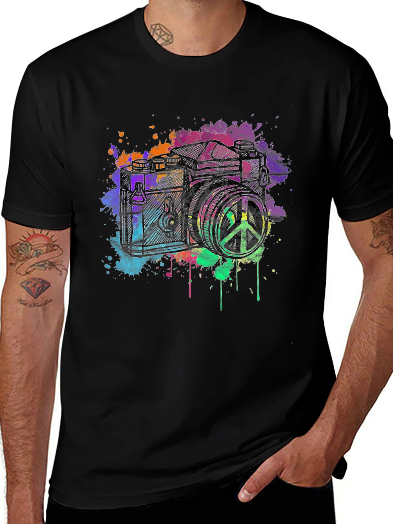 Variant 12 of Retro Camera Peace Sign Graphic Tee
