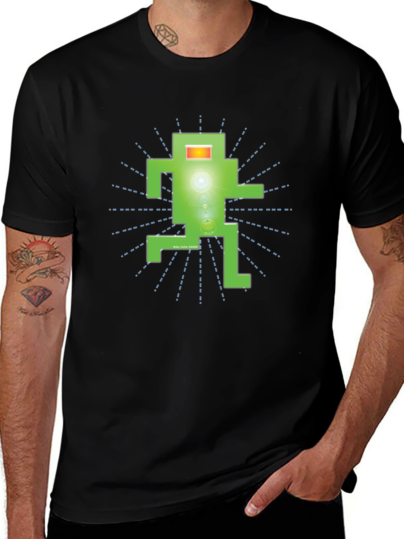 Variant 8 of Funky Green Robot Graphic T-Shirt - Black
