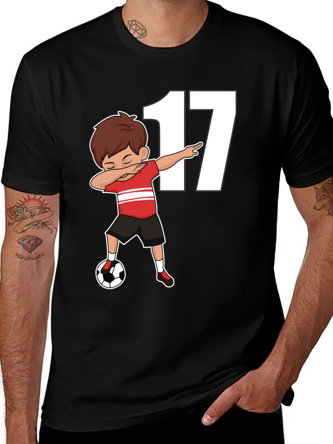 Variant 8 of Soccer Player Dabbing Number 17 Black T-Shirt