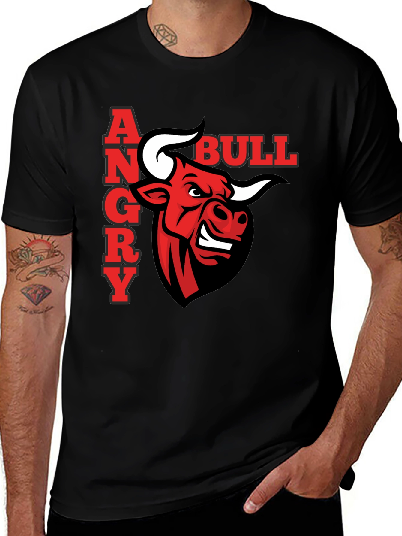 Variant 28 of Angry Bull Graphic T-Shirt - Black Casual Tee