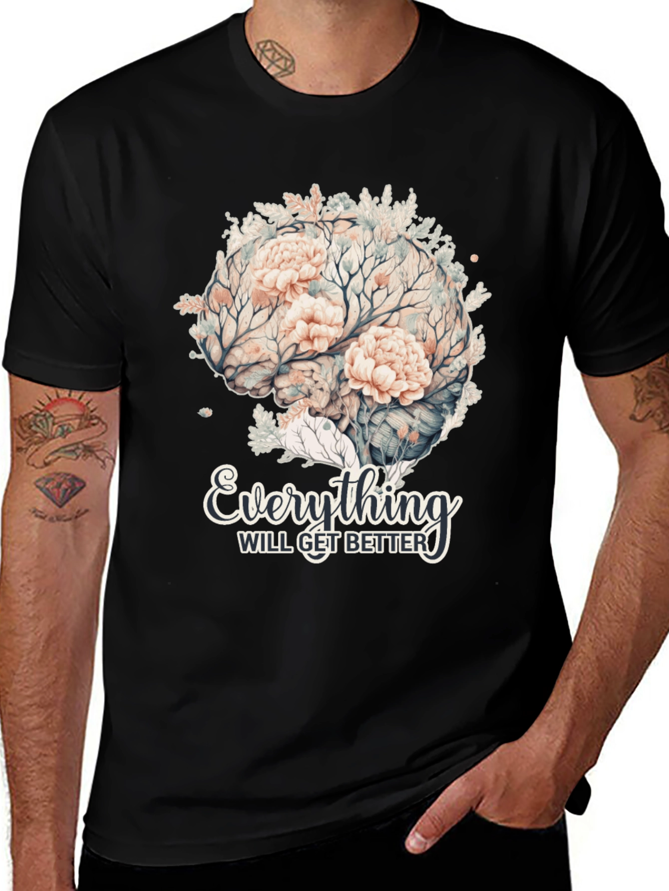 Variant 28 of Floral Brain T-Shirt - Everything Will Get Better