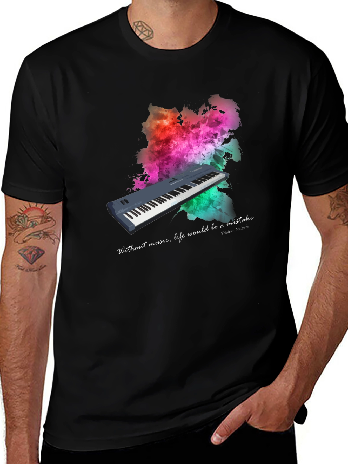 Variant 8 of Musical T-Shirt: Piano & Colorful Abstract Design