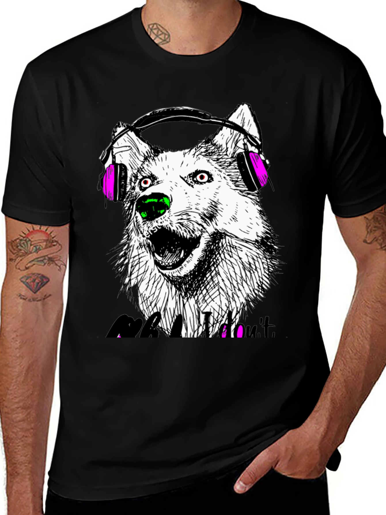 Variant 6 of Wolf Headphone Graphic Tee - Black