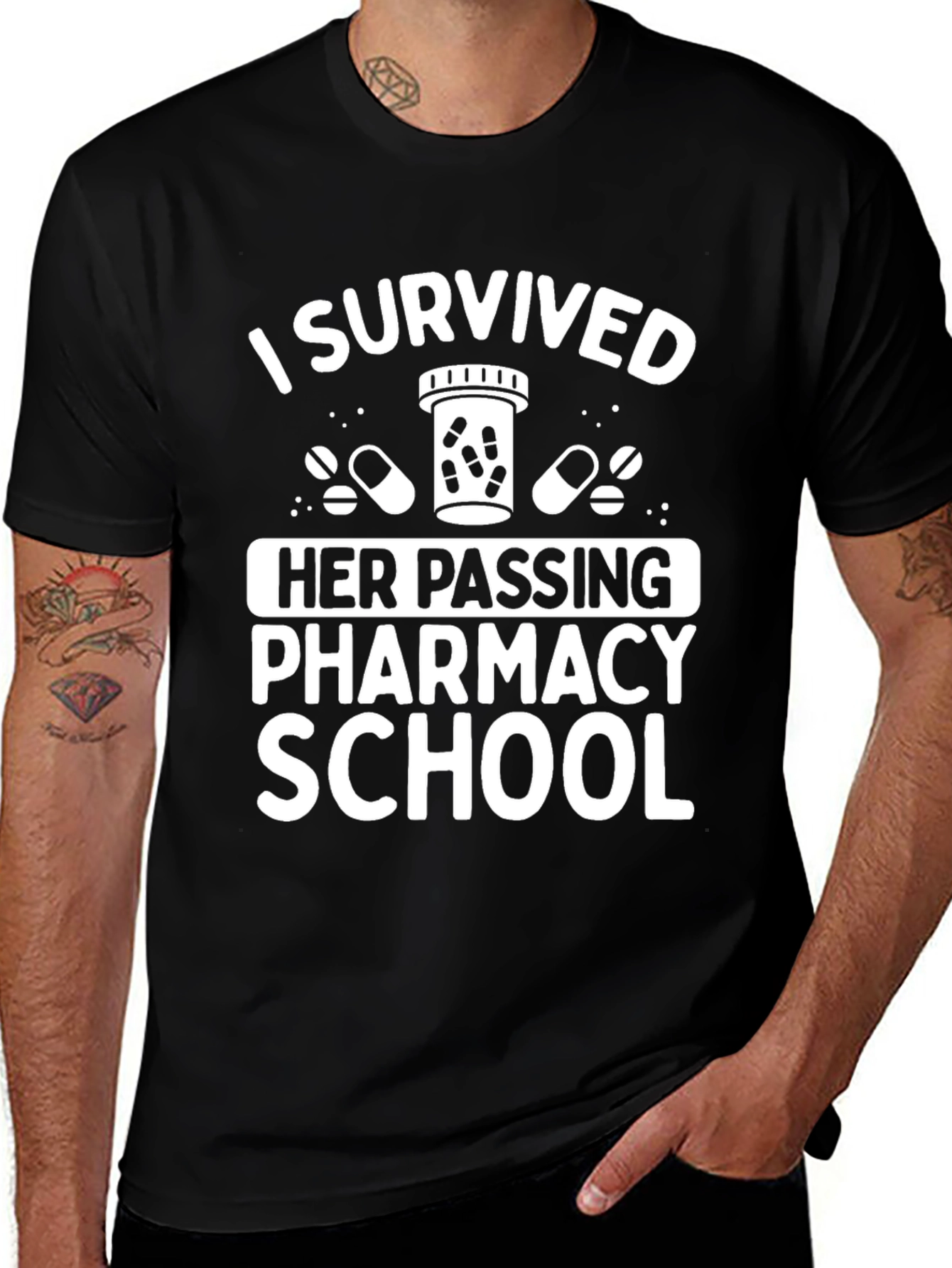 Black I Survived Her Passing Pharmacy School T-Shirt main image