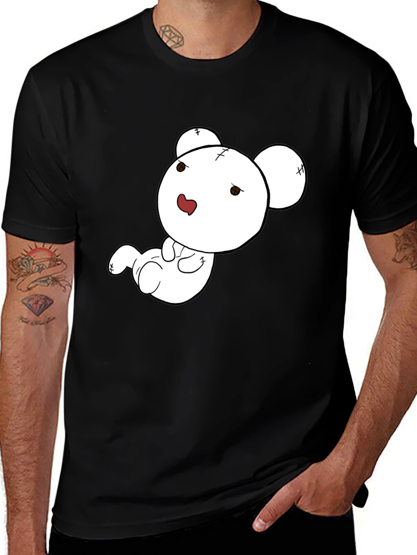 Variant 18 of Men's Black T-Shirt - Cute Cartoon Bear Design