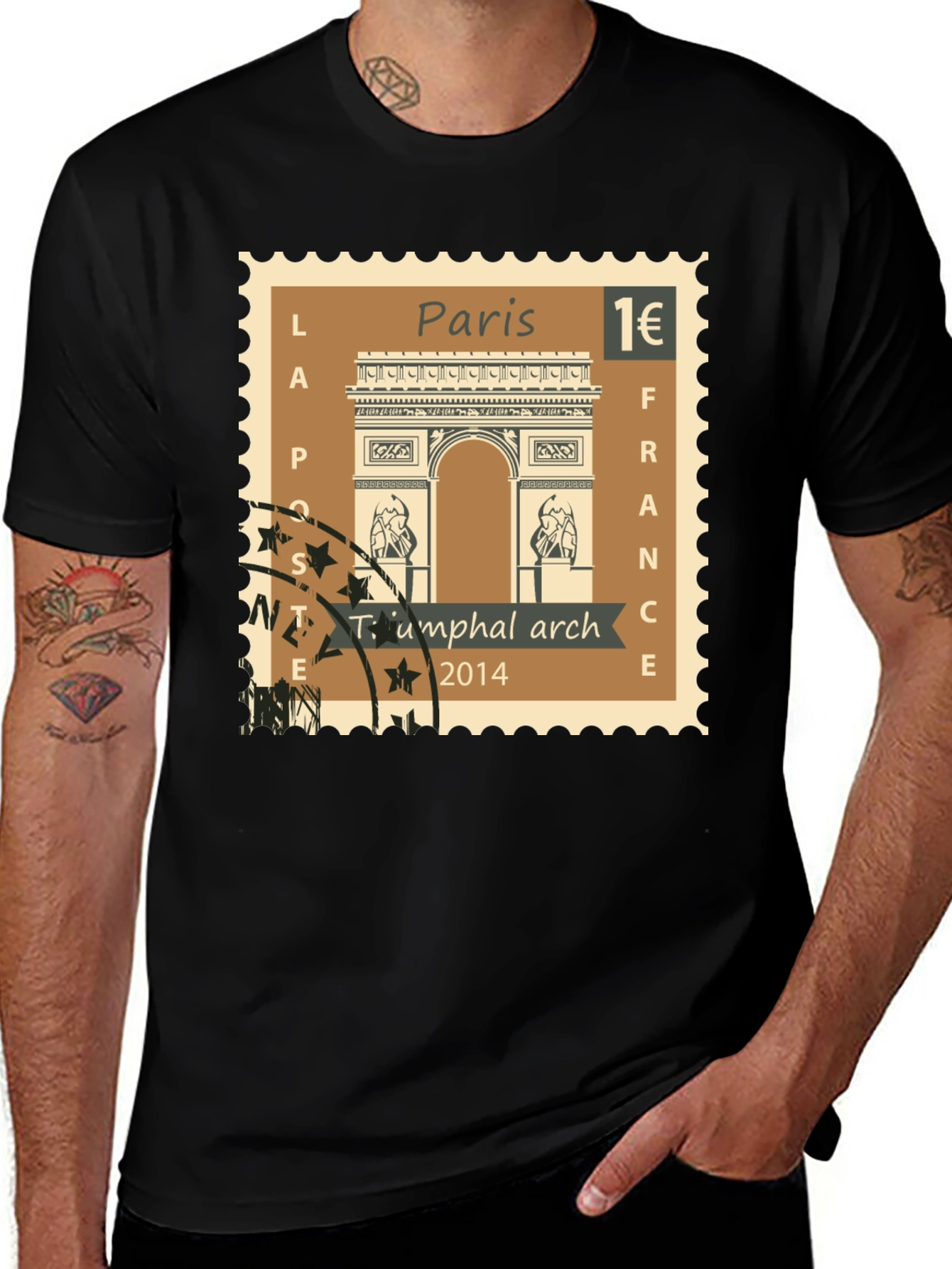 Paris Arc de Triomphe Stamp T-Shirt - Black