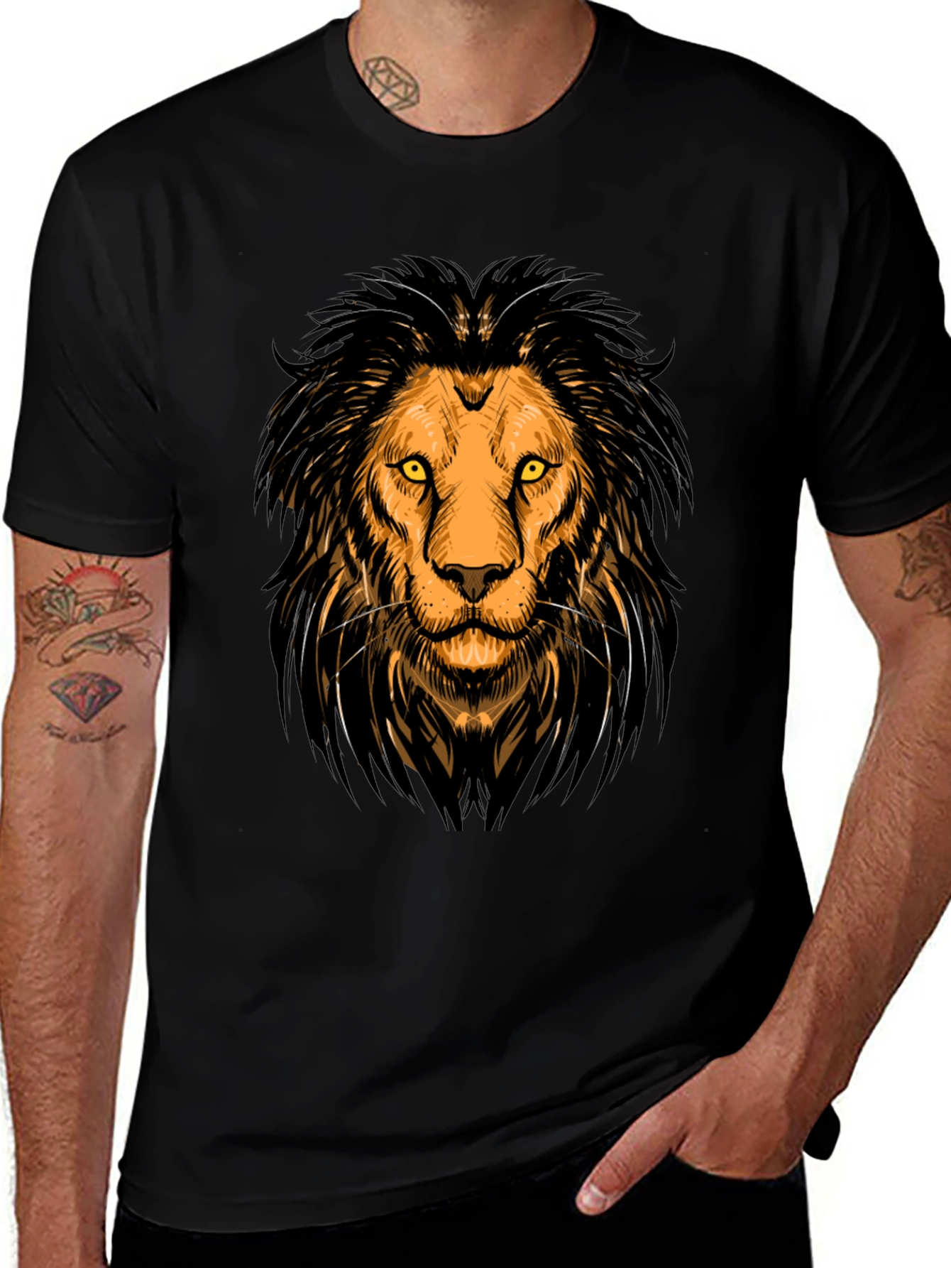 Variant 13 of Lion Graphic Print Crew Neck Men's T-Shirt