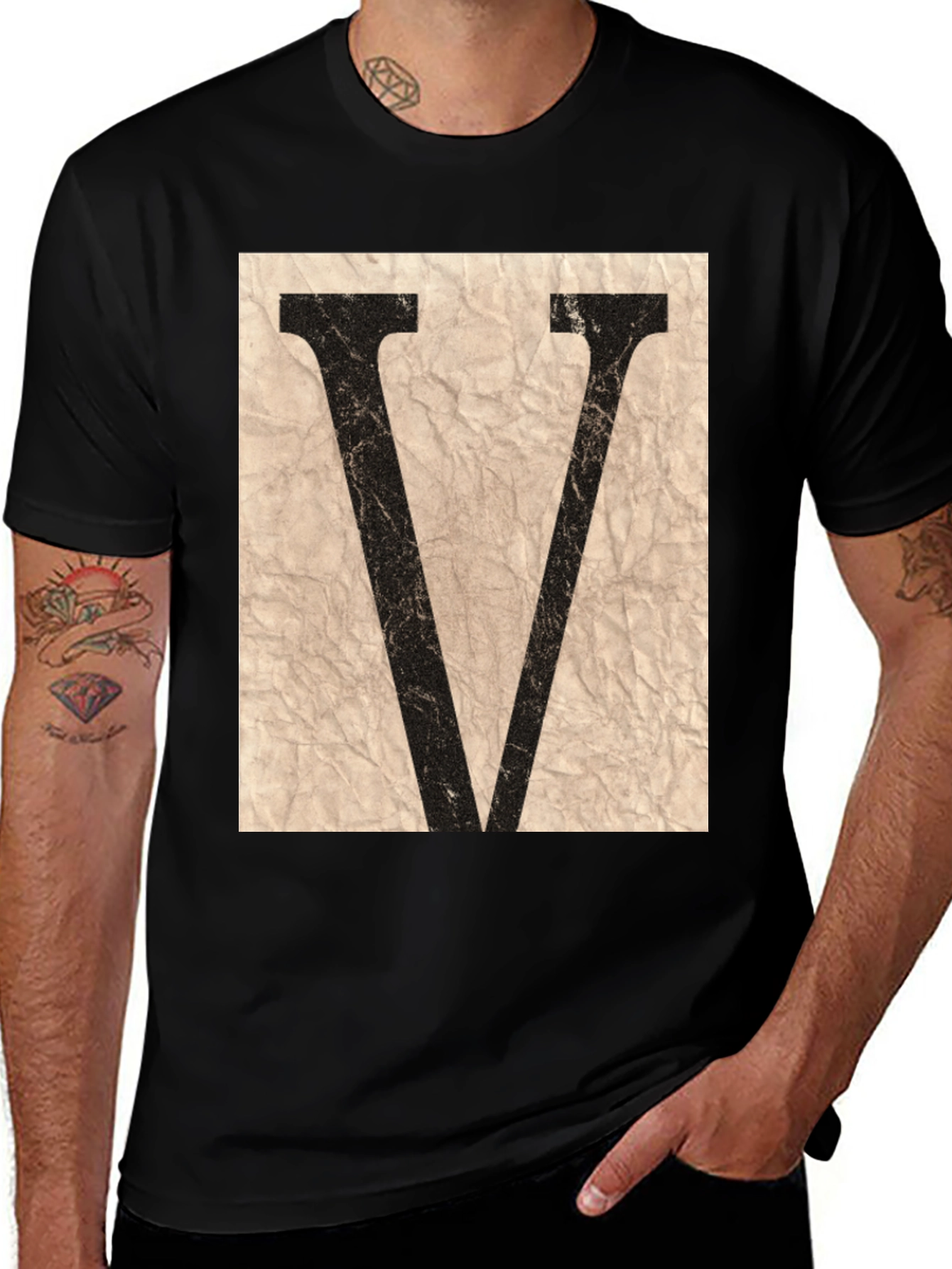 Variant 18 of Vintage Letter V Graphic Tee - Black