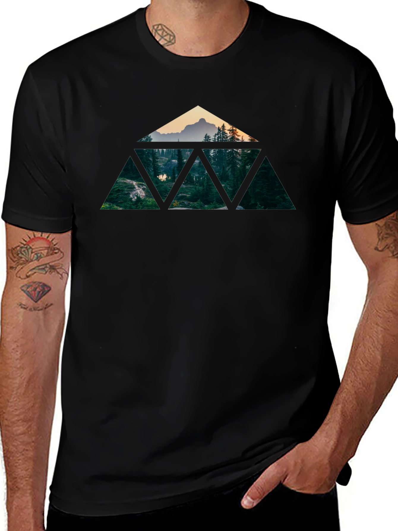 Variant 2 of Geometric Mountain Forest T-Shirt