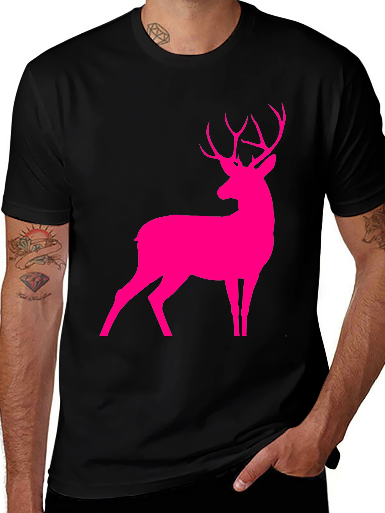 Variant 14 of Black T-Shirt with Pink Deer Graphic