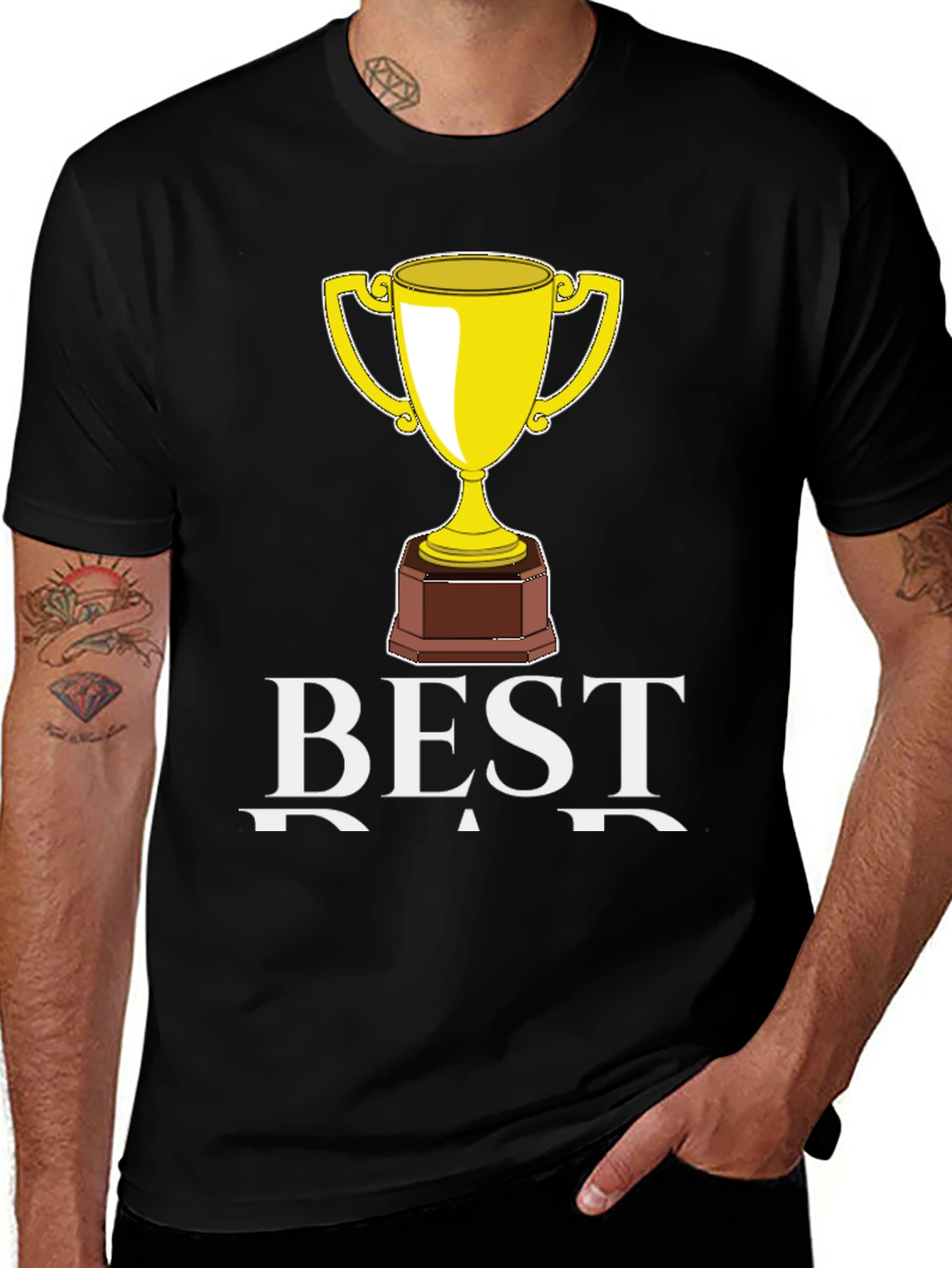 Variant 4 of Best Dad Trophy Graphic Tee - Black Cotton T-Shirt