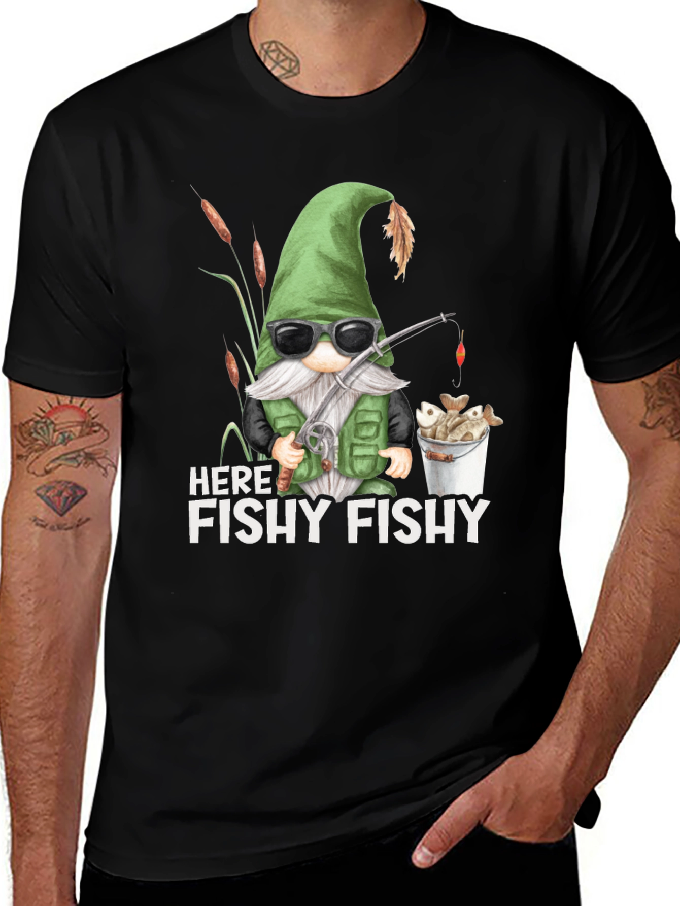 Variant 30 of Here Fishy Fishy Gnome Fishing T-Shirt