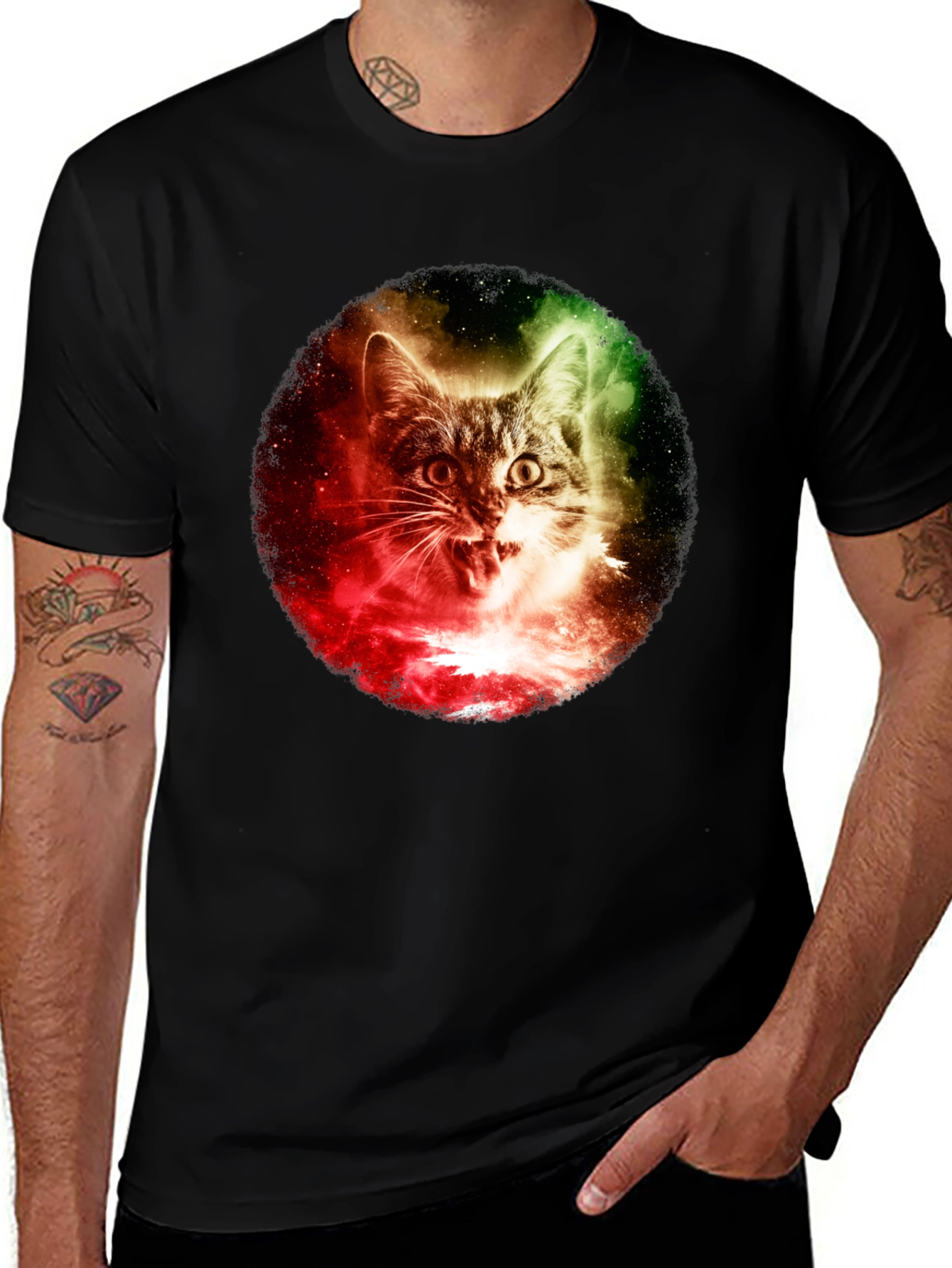 Variant 19 of Cosmic Cat Graphic T-Shirt - Black