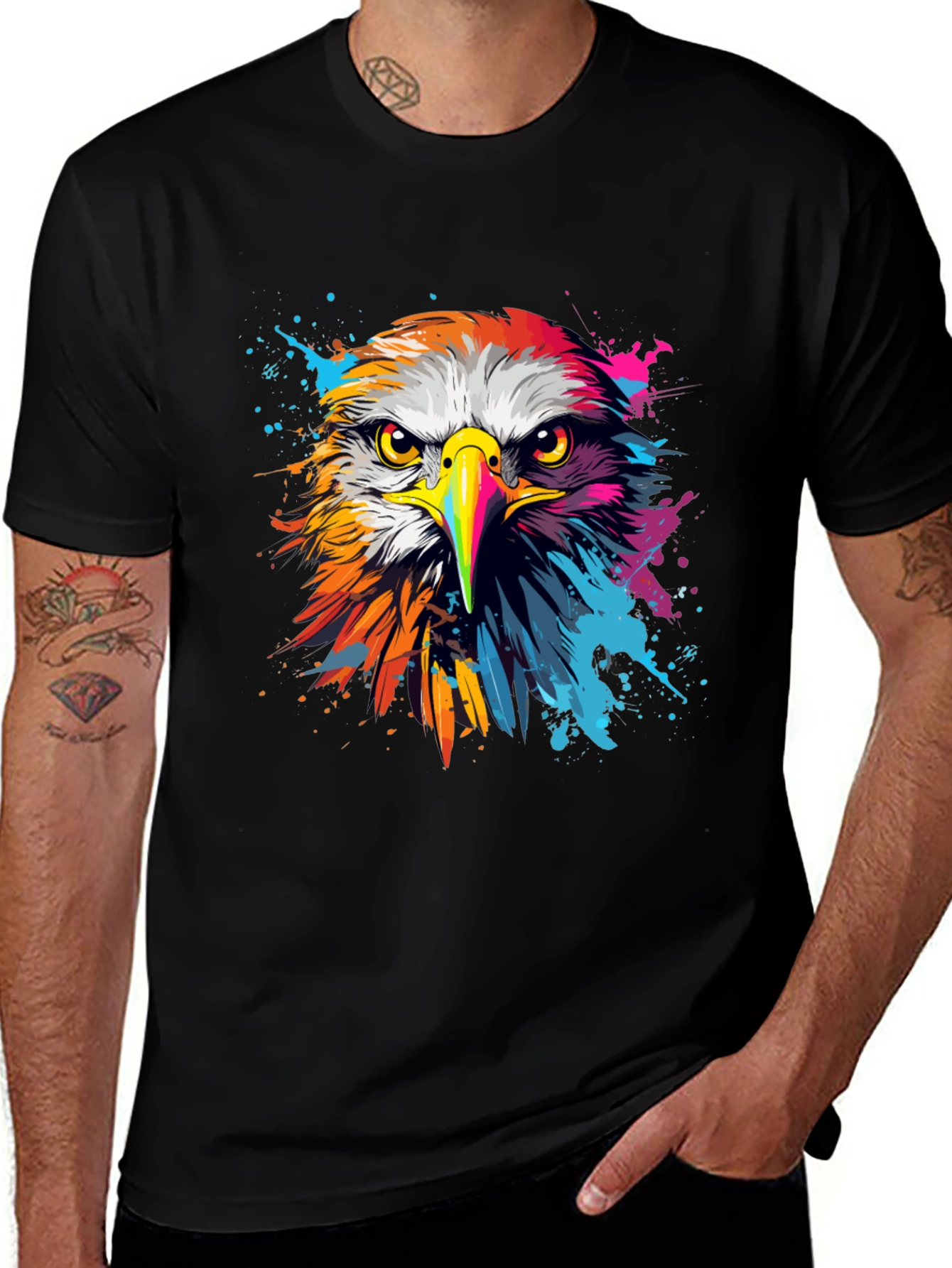 Variant 6 of Vibrant Eagle Graphic Tee - Bold Black Cotton T-Shirt