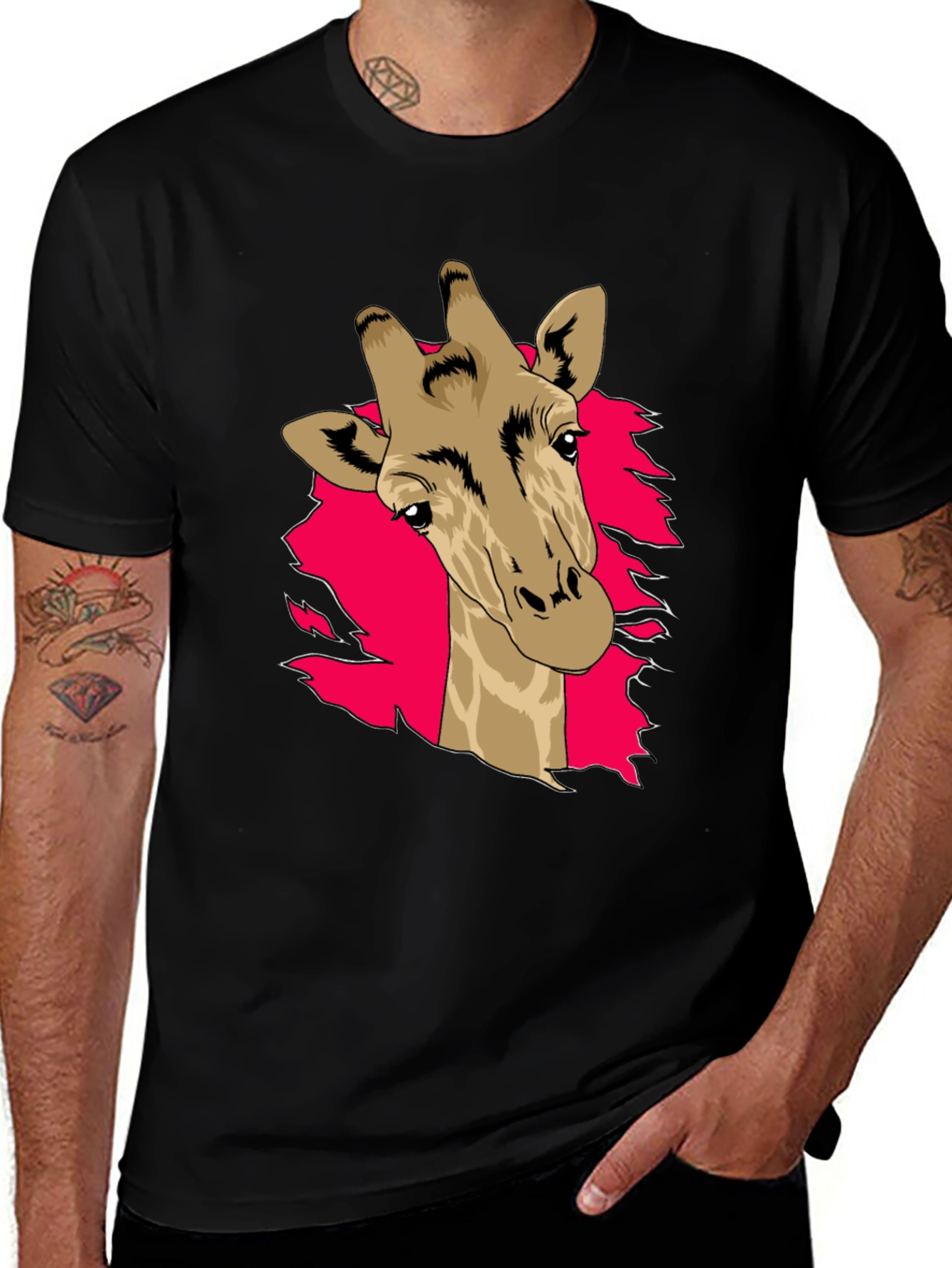 Variant 23 of Giraffe Graphic Print Black T-Shirt