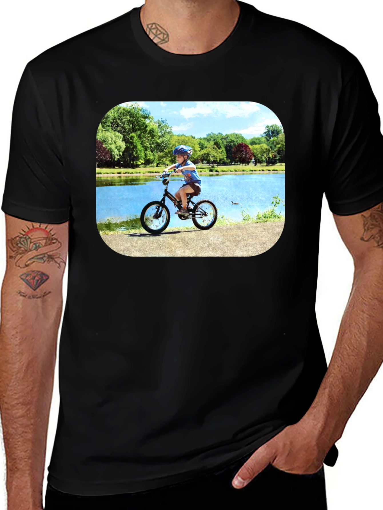 Variant 24 of Boy on Bike Graphic Tee - Black Casual Cotton T-Shirt