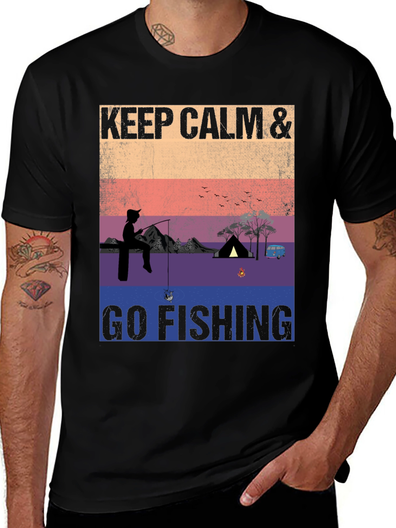 Variant 24 of Keep Calm & Go Fishing T-Shirt, Camping Adventure Tee