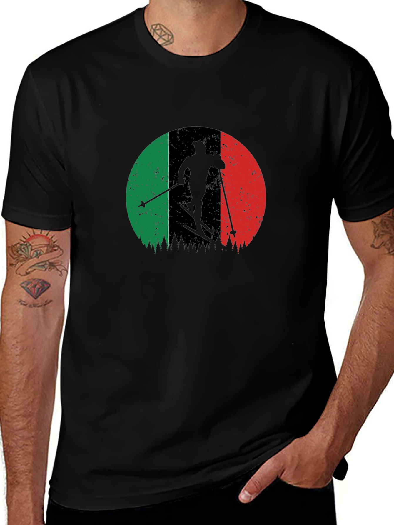 Variant 16 of Italian Flag Ski T-Shirt - Black