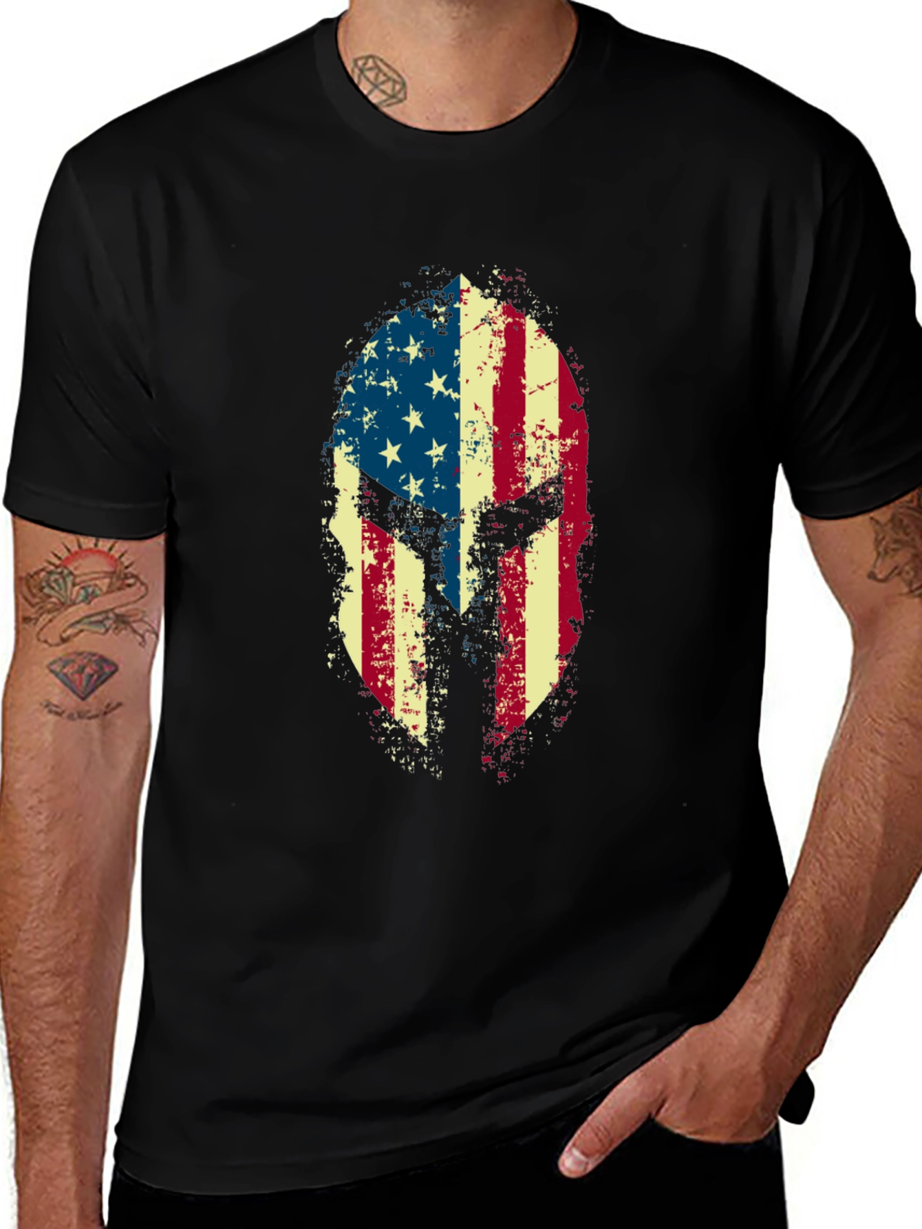 Variant 3 of American Flag Spartan Helmet Graphic Tee