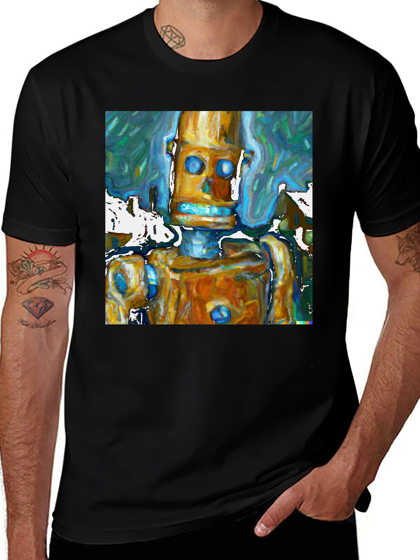 Variant 12 of Abstract Robot Art Black T-Shirt
