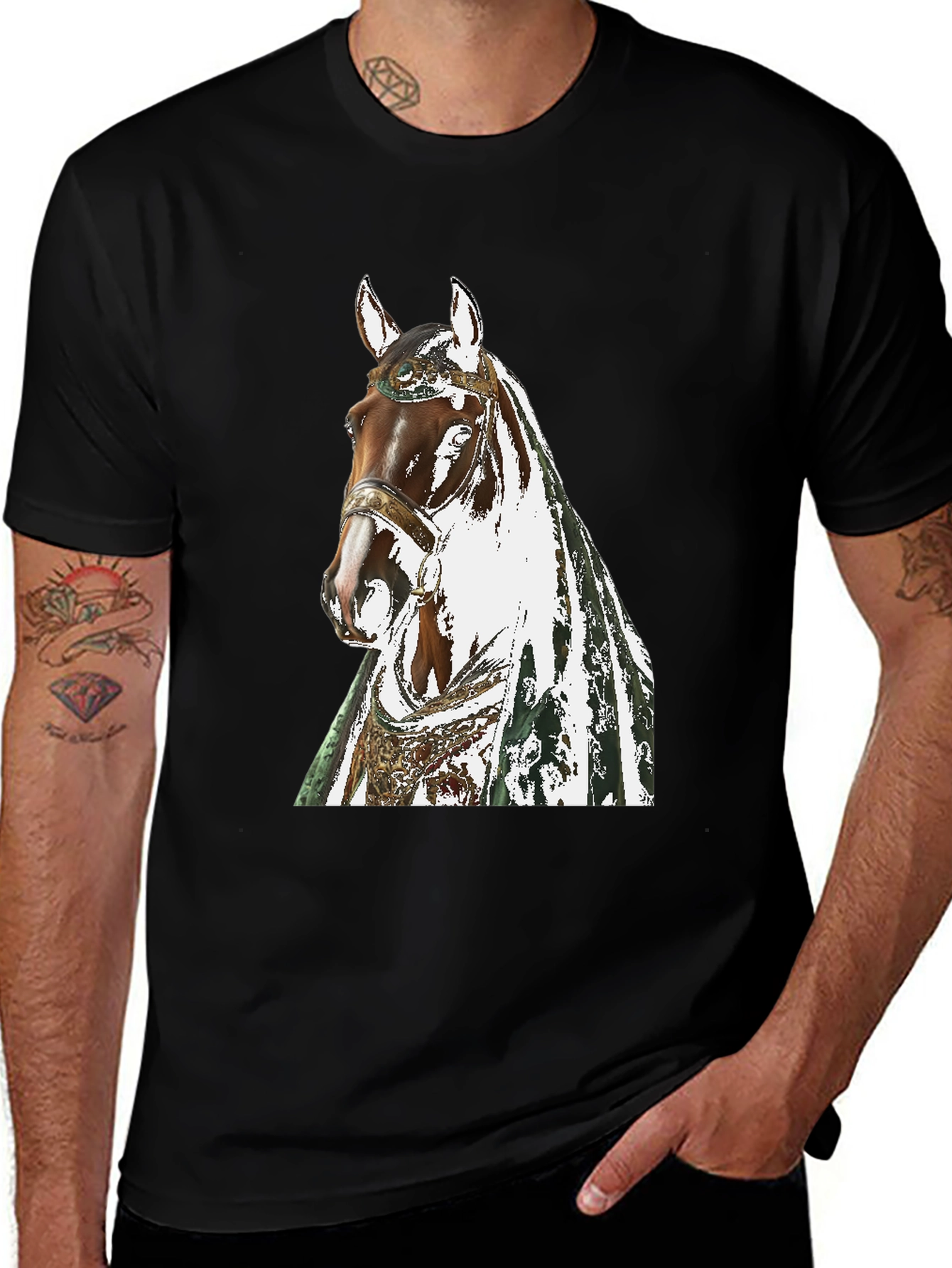 Variant 26 of Horse Graphic Tee - Black Cotton T-Shirt