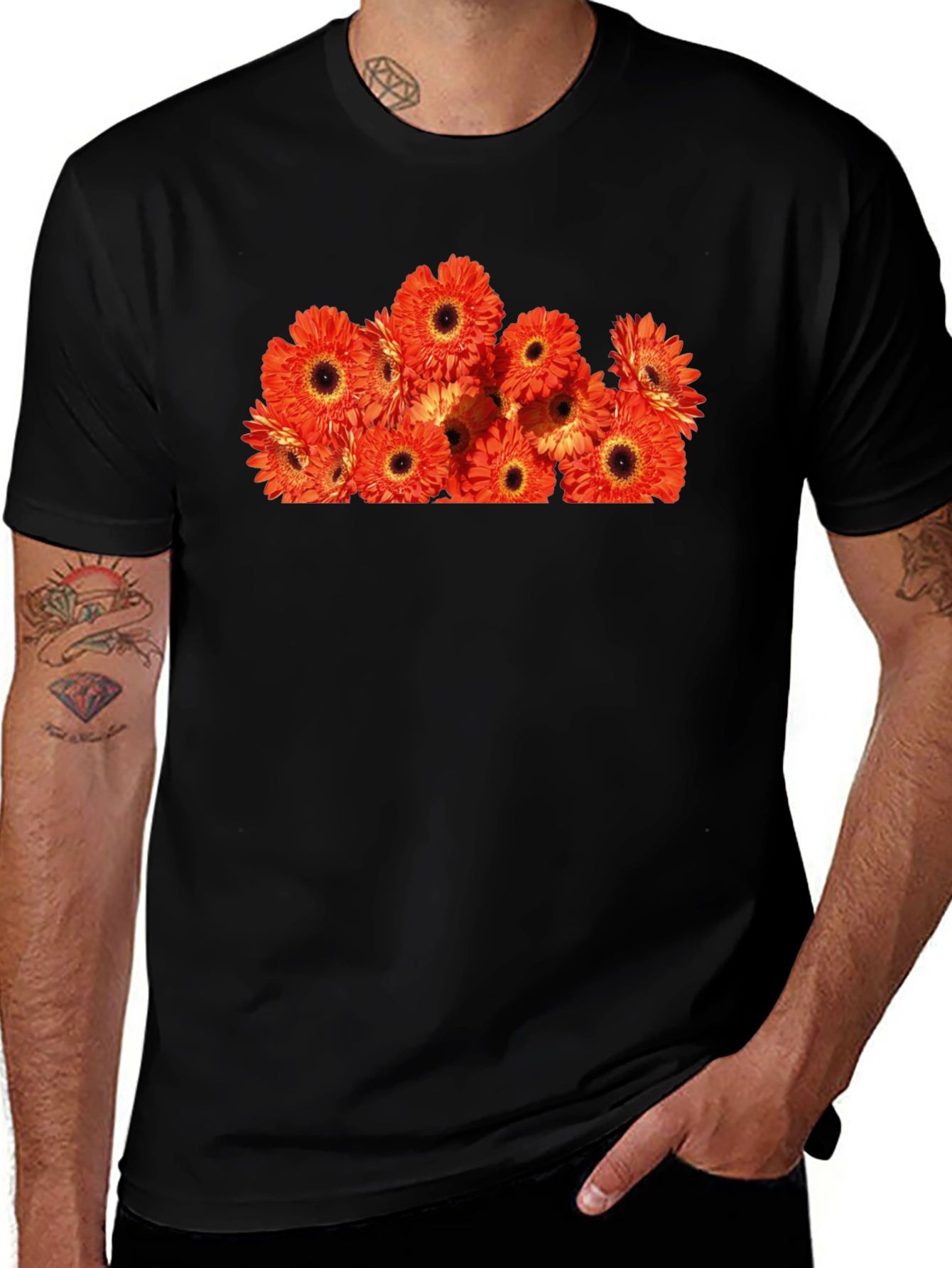 Orange Gerbera Flower Print T-Shirt