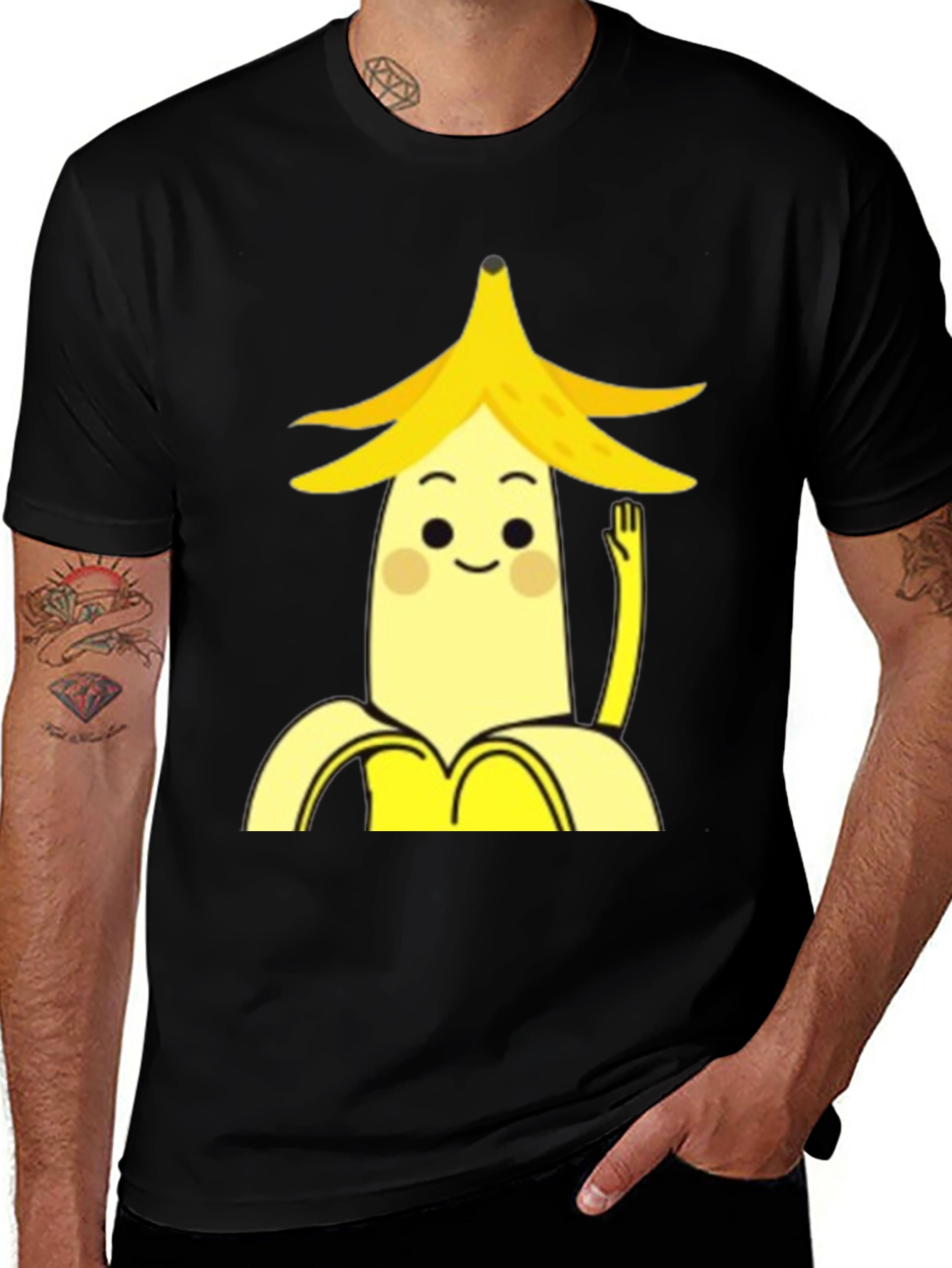 Variant 22 of Banana Character Graphic Tee - Black Cotton Casual Shirt