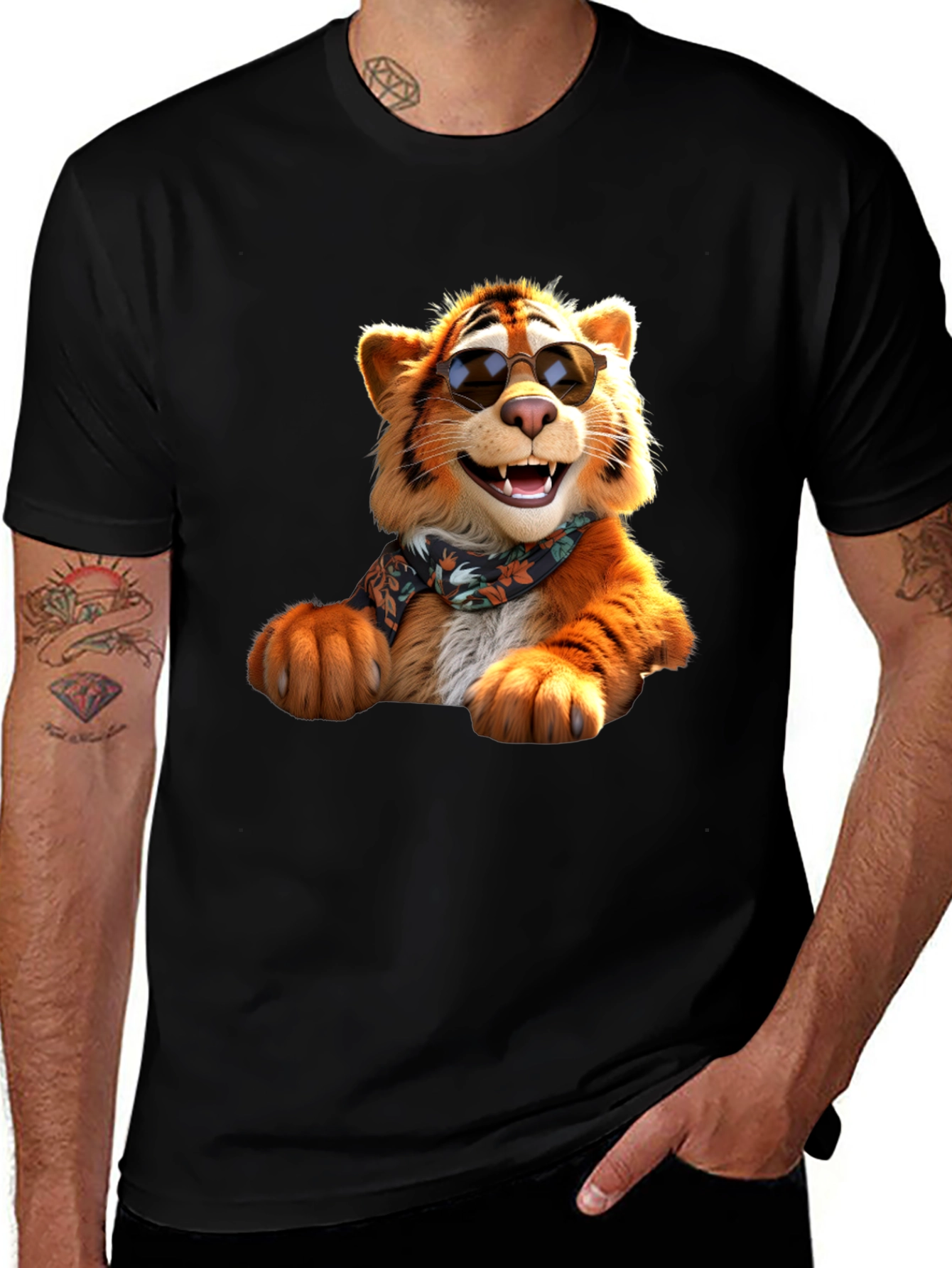 Variant 9 of Cool Tiger Graphic Tee - Black Cotton T-Shirt