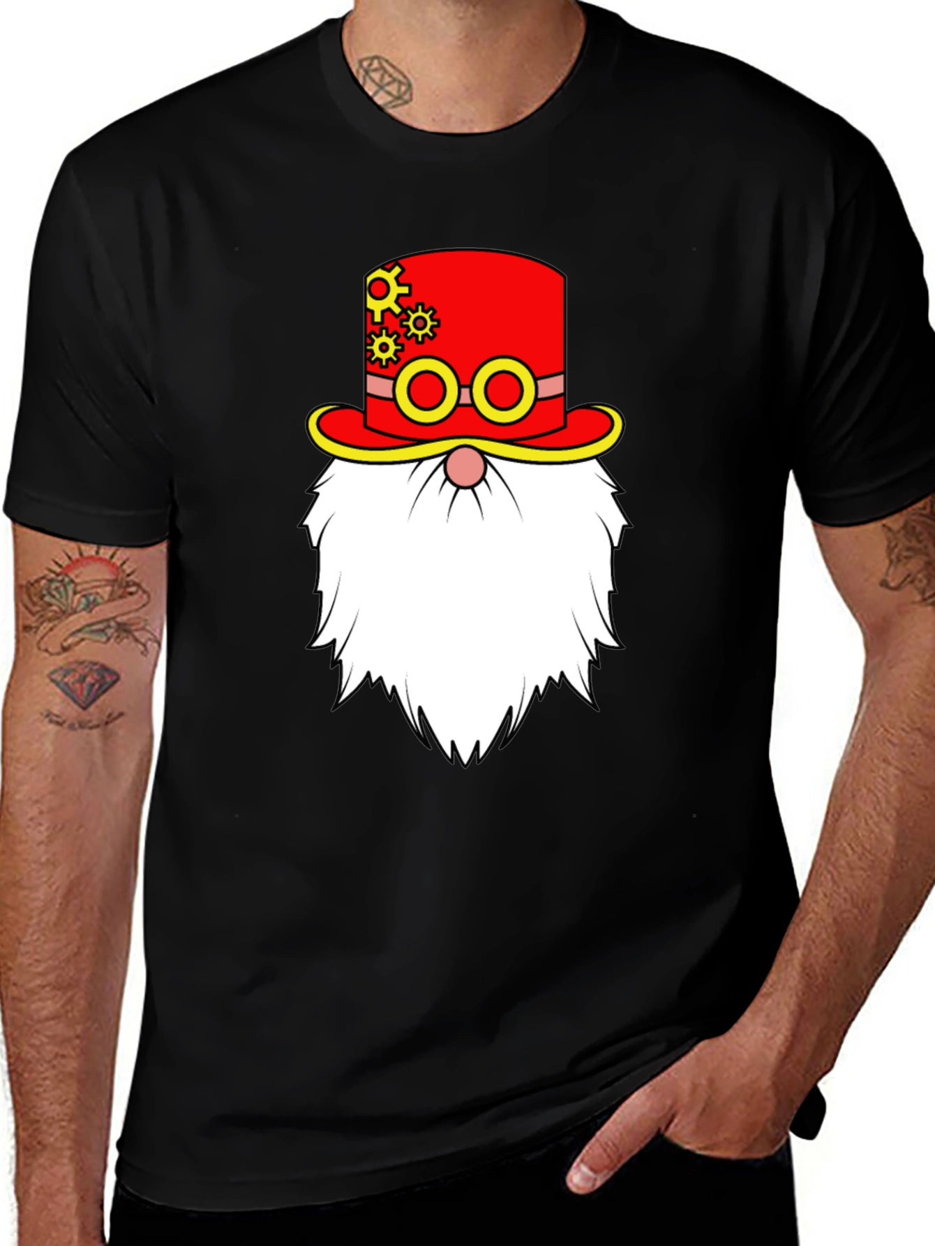 Variant 26 of Steampunk Gnome Graphic Tee - Black Cotton T-Shirt