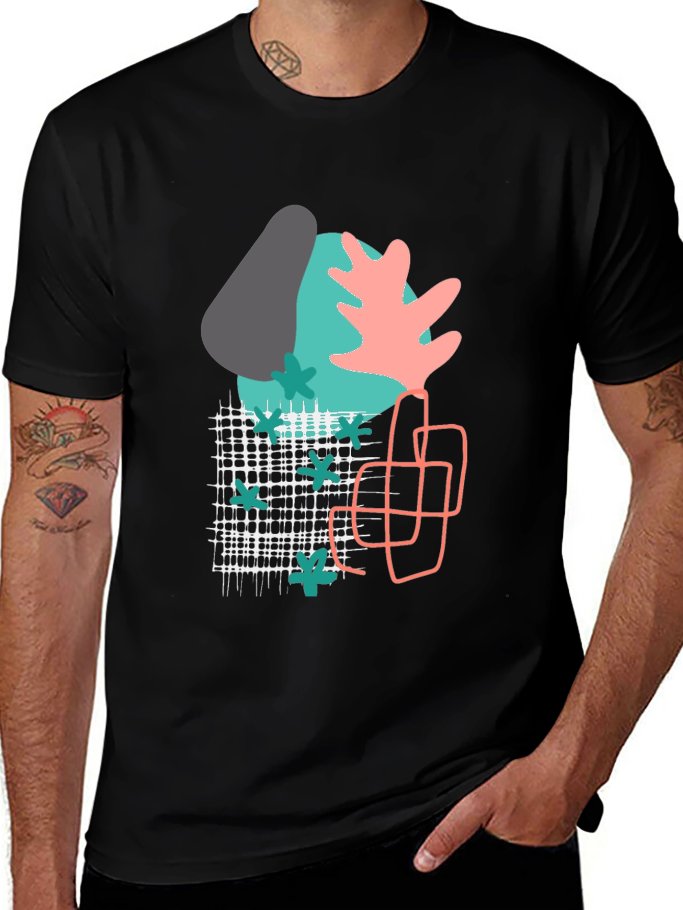 Variant 17 of Abstract Geometric Print Black T-Shirt