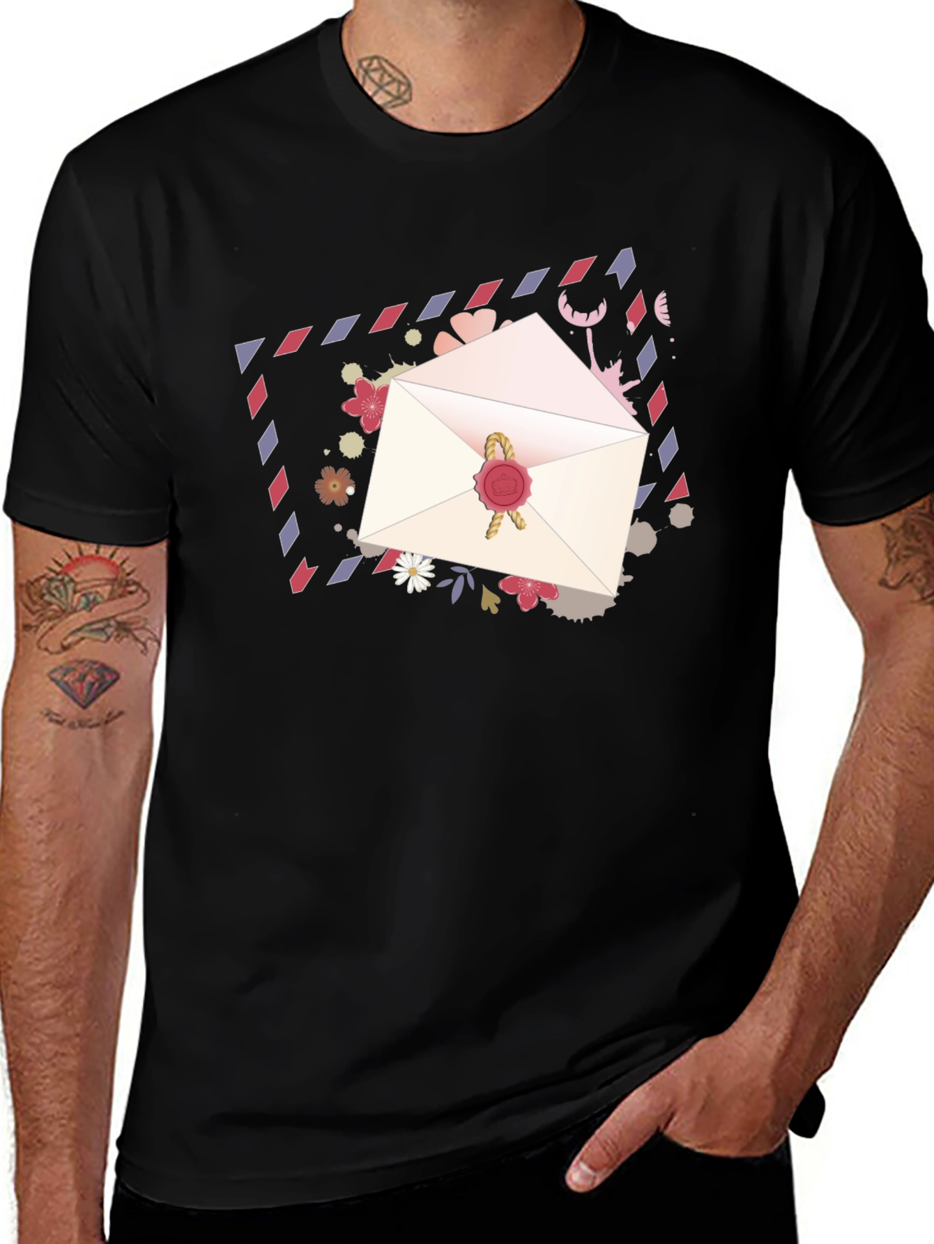Variant 21 of Romantic Letter Graphic Tee - Stylish Black T-Shirt