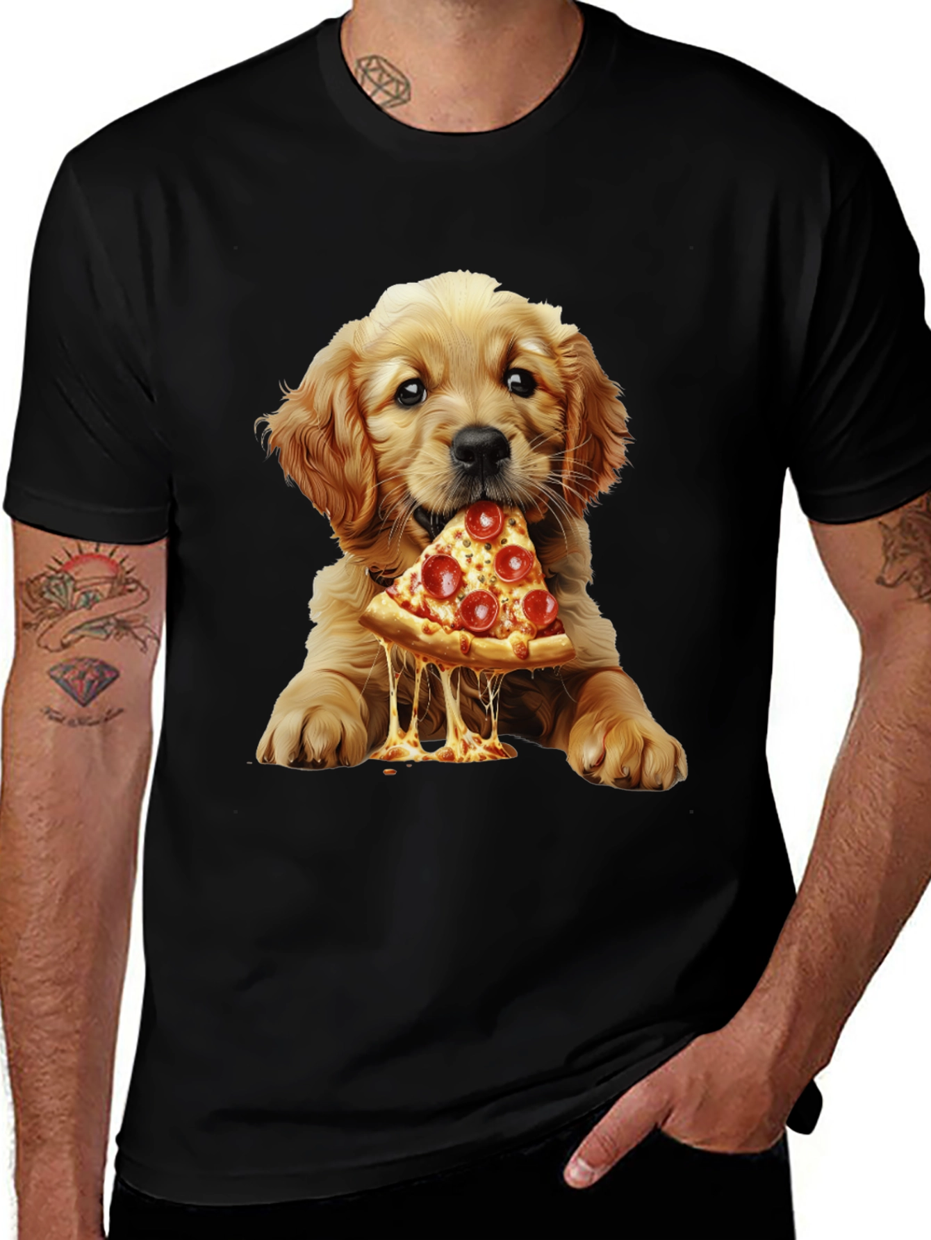 Variant 3 of Golden Retriever Puppy Pizza T-Shirt