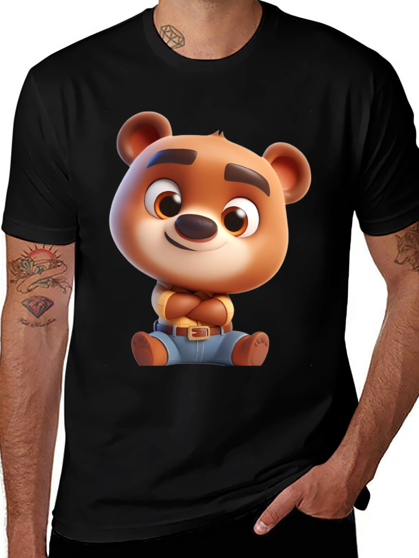 Variant 16 of Cartoon Bear Graphic Tee - Black