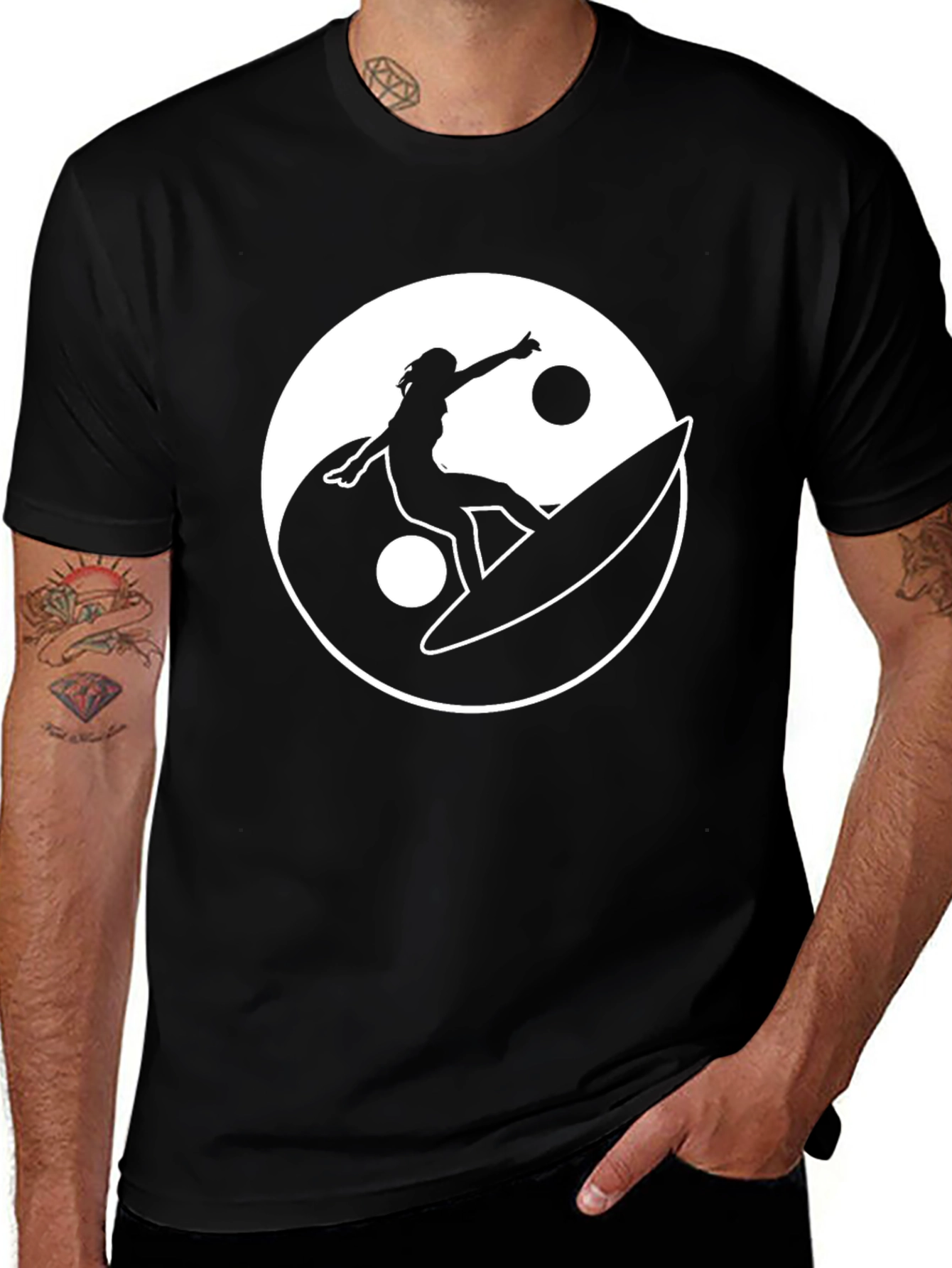 Yin Yang Surfer Graphic T-Shirt - Black