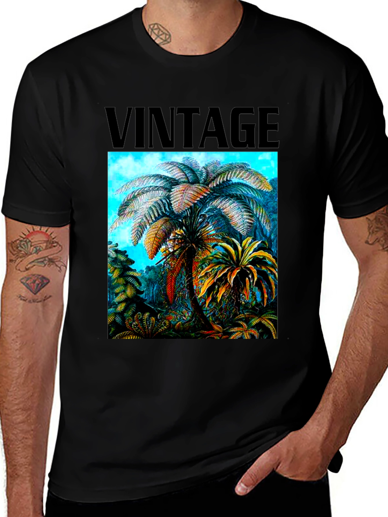 Variant 24 of Vintage Palm Tree Graphic Black T-Shirt