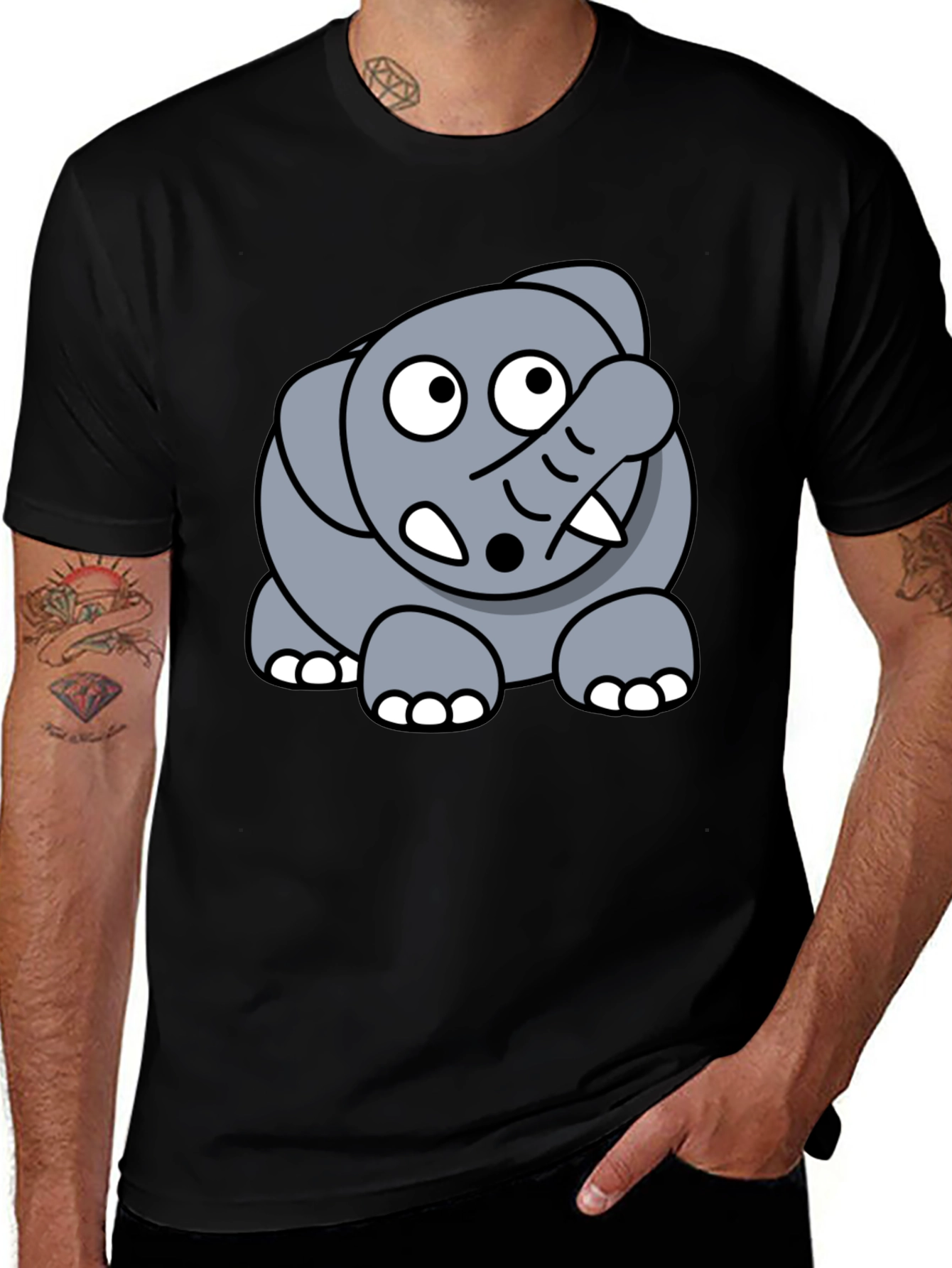 Variant 28 of Cute Cartoon Elephant Black T-Shirt