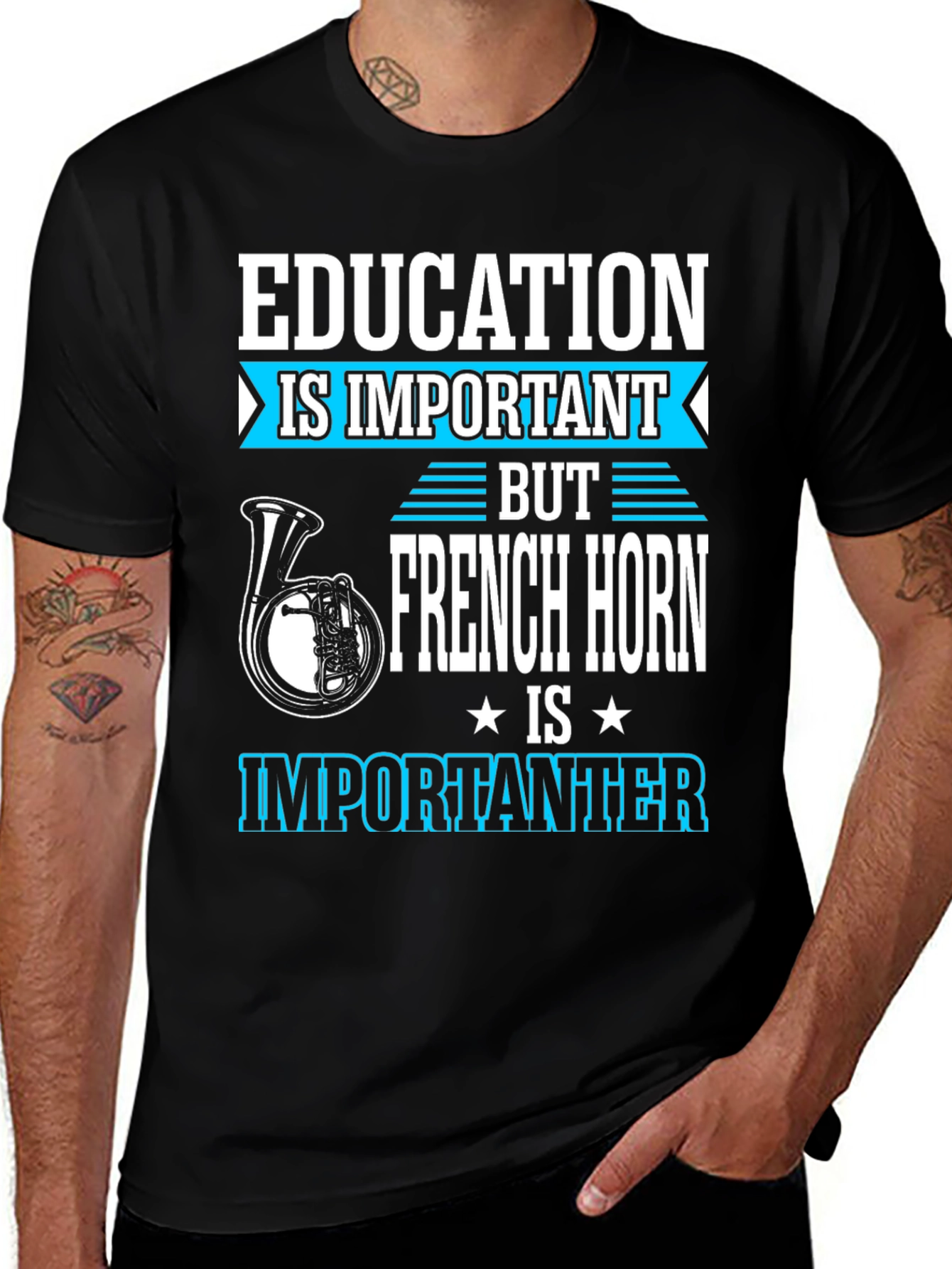 Education vs French Horn Graphic Tee