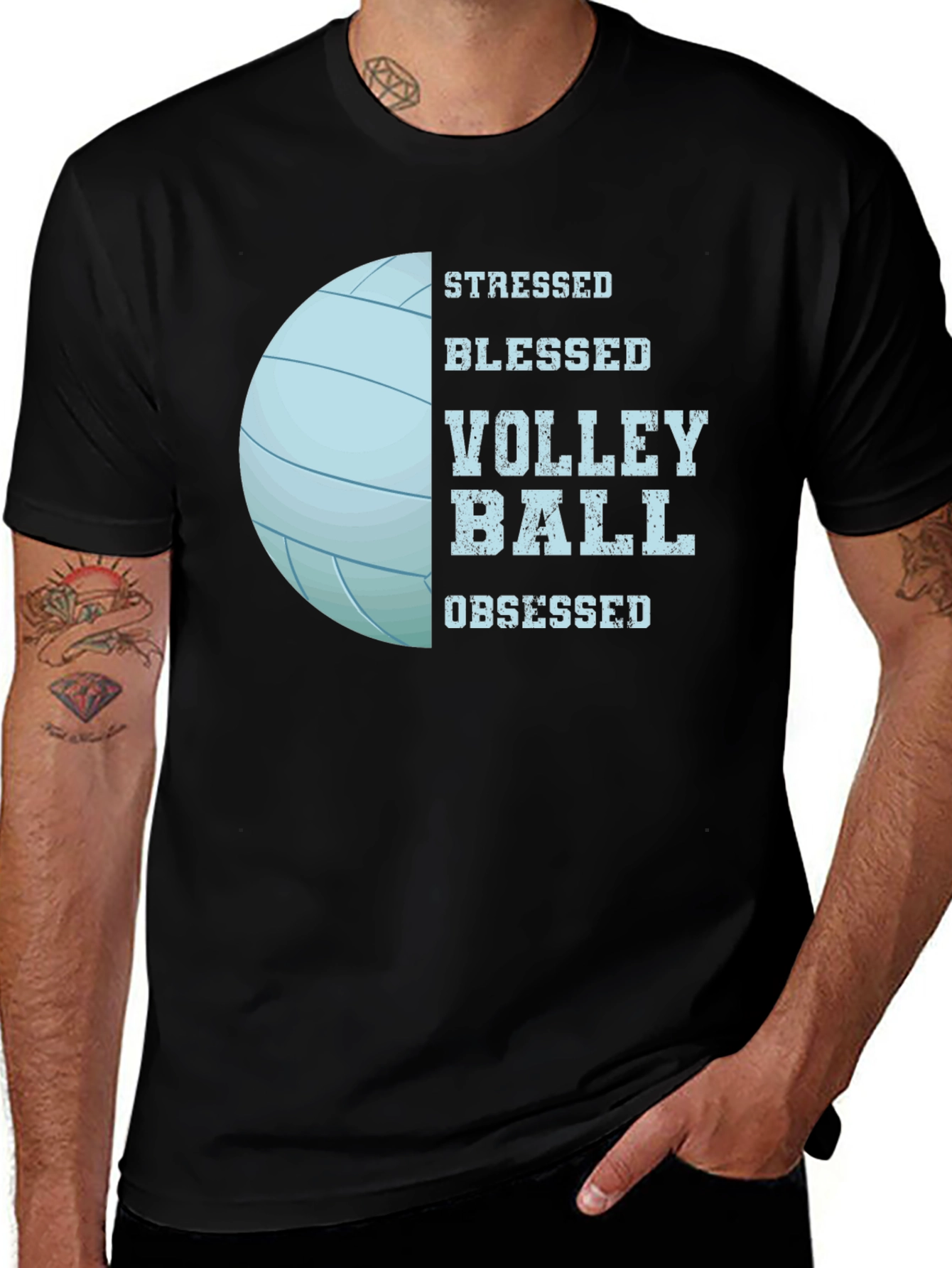 Variant 6 of Stressed Blessed Volleyball Obsessed Black T-Shirt