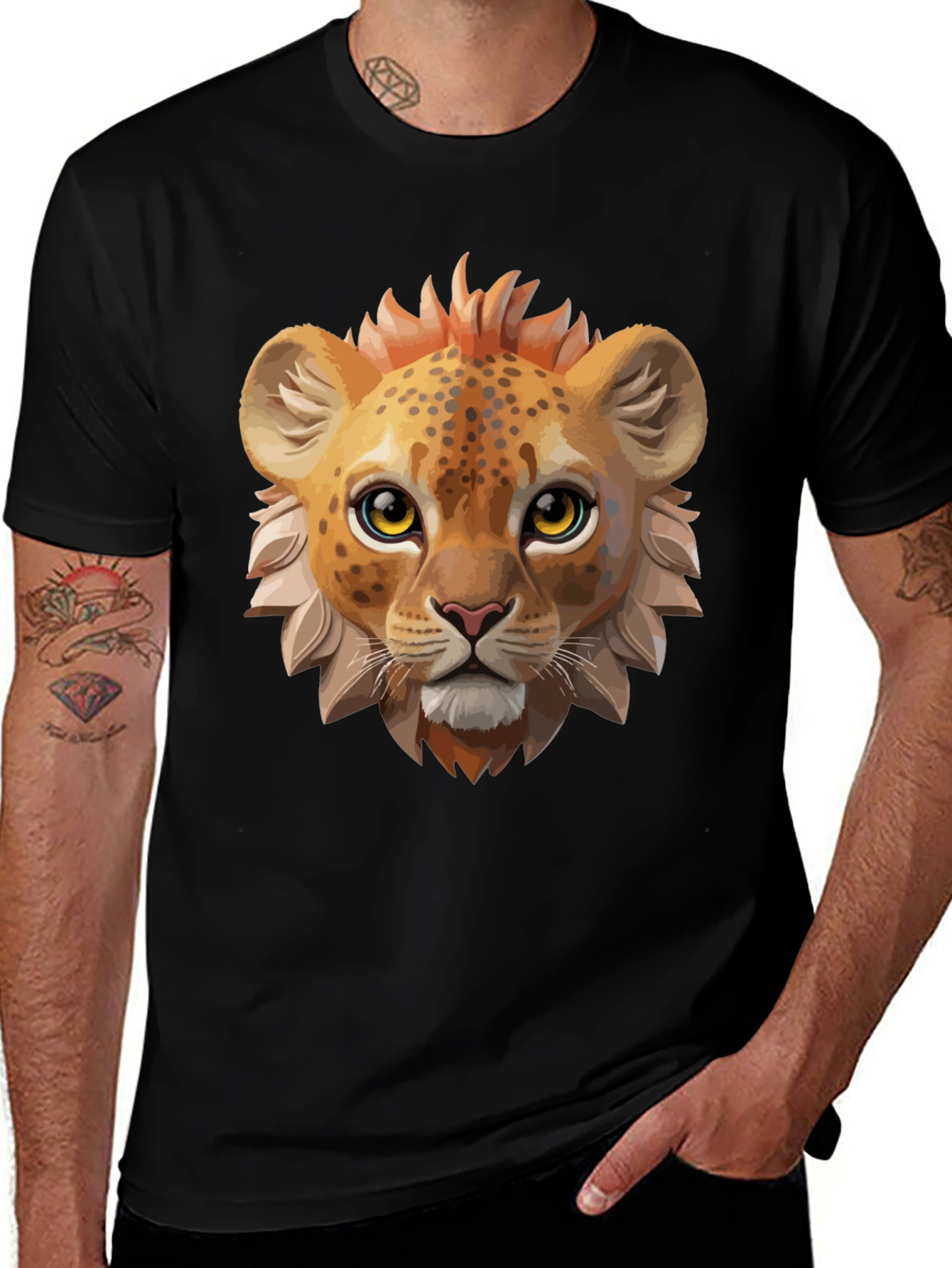 Variant 26 of Lion Cub Graphic Tee - Black Cotton Shirt