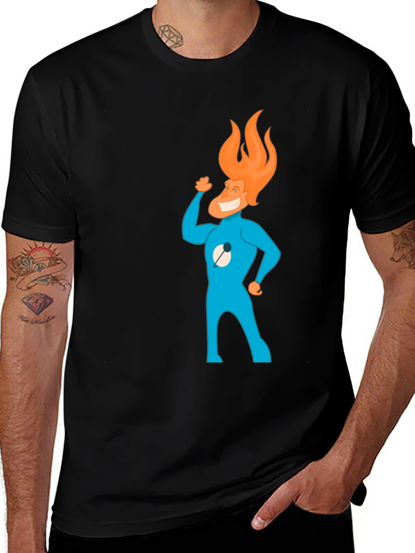 Variant 17 of Flame Head Cartoon Graphic Black T-Shirt