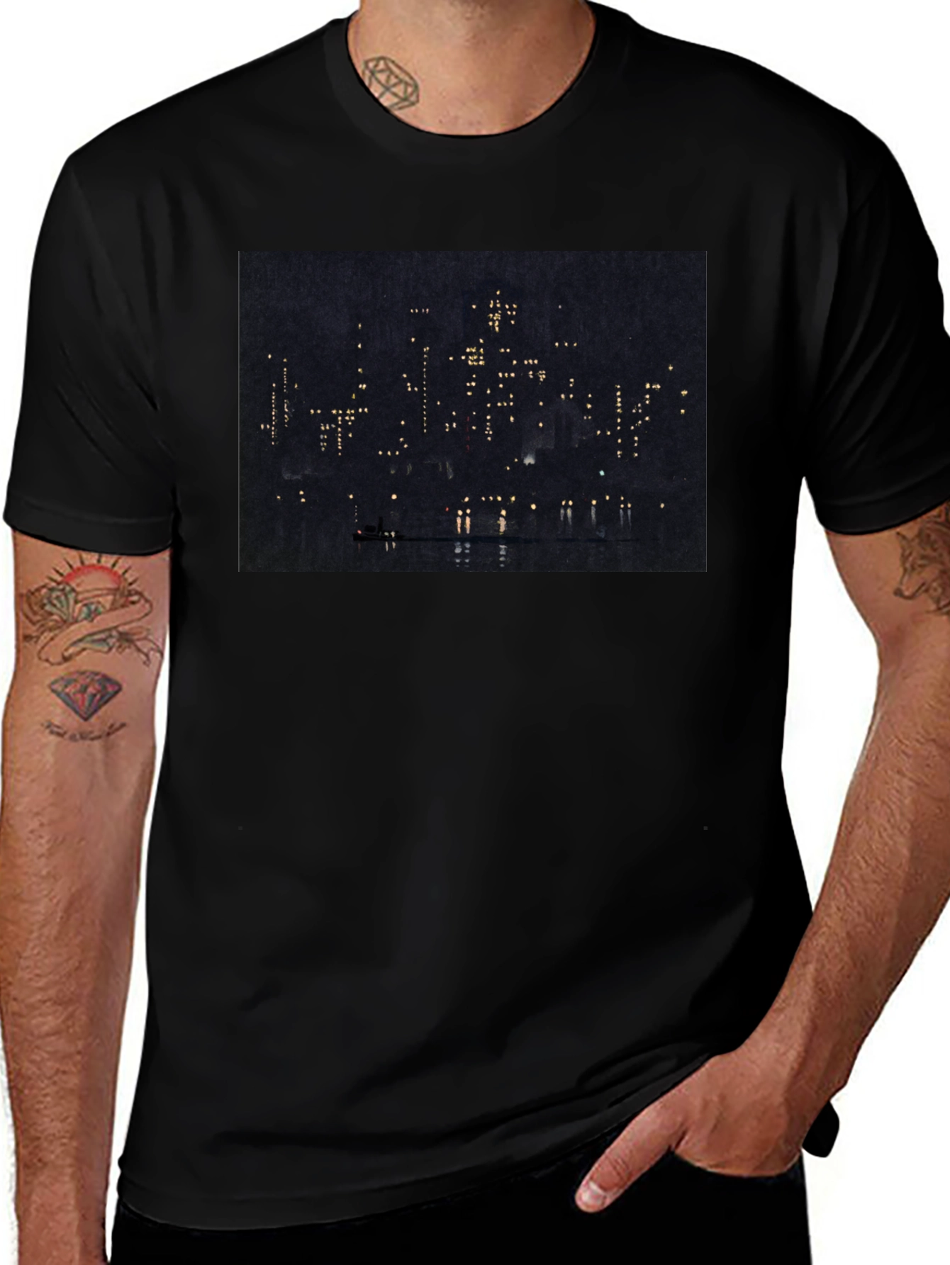 Variant 4 of City Lights Graphic Tee - Men's Black T-Shirt