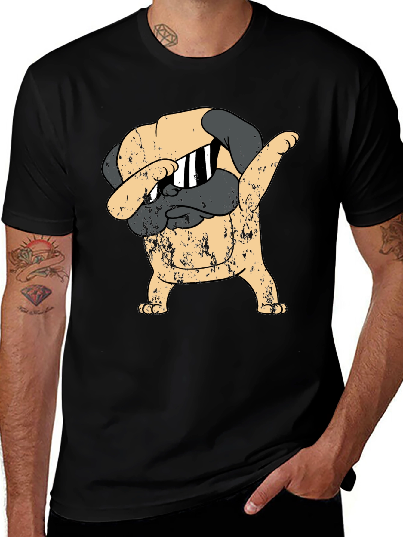 Variant 9 of Dabbing Pug Graphic Tee - Men's Black T-Shirt