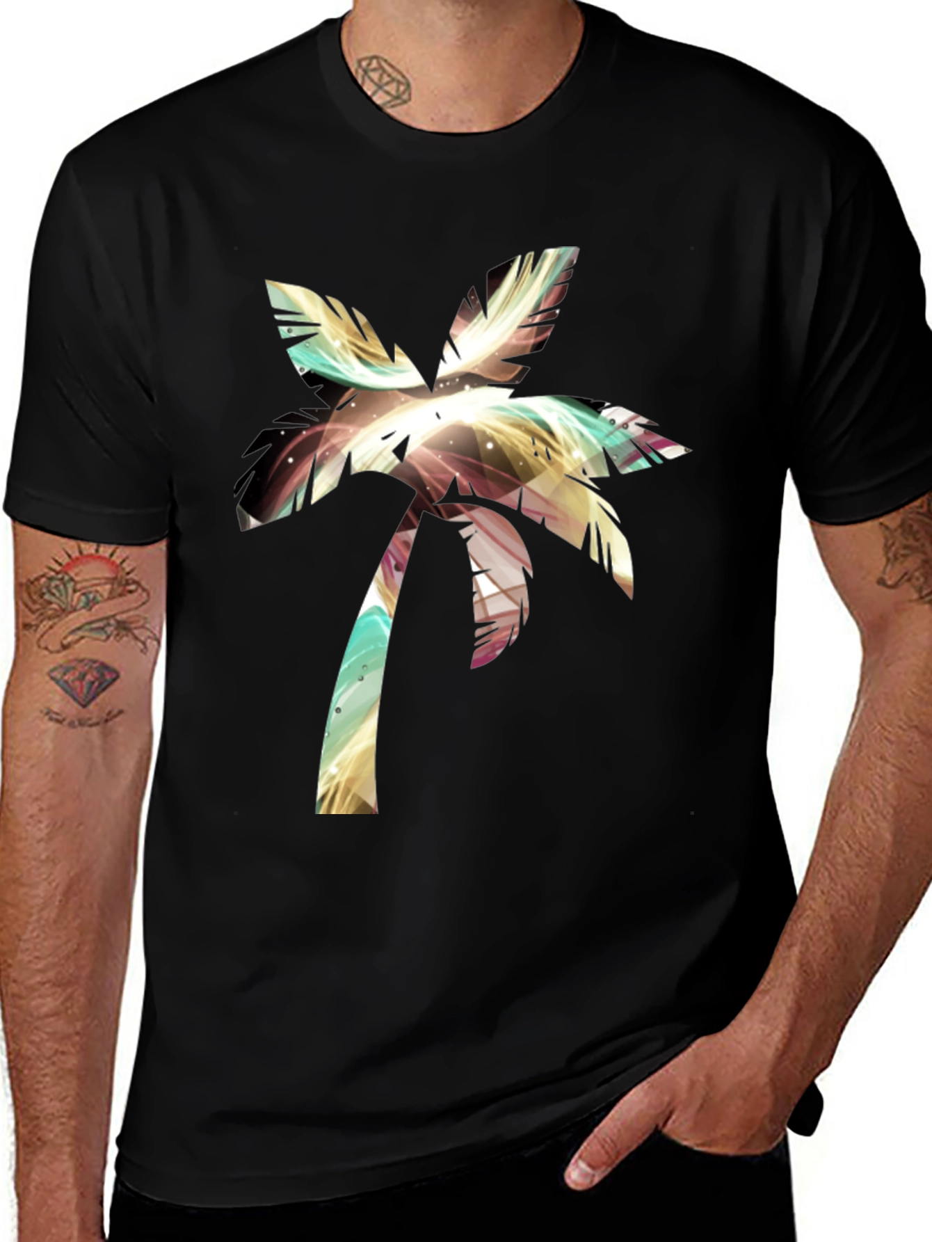 Variant 17 of Tropical Palm Tree Graphic Black T-Shirt