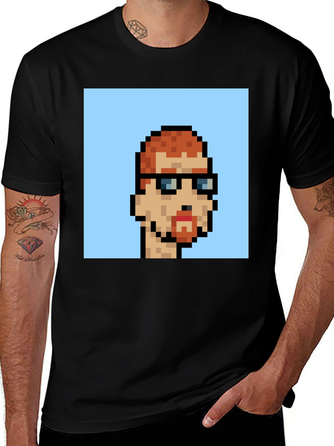 Variant 11 of Pixel Art Portrait Graphic Tee - Trendy Black T-Shirt